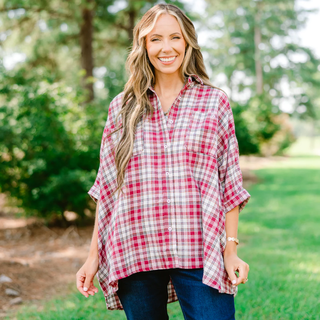 Heart Eyes Shacket, Burgundy - Giverhouse