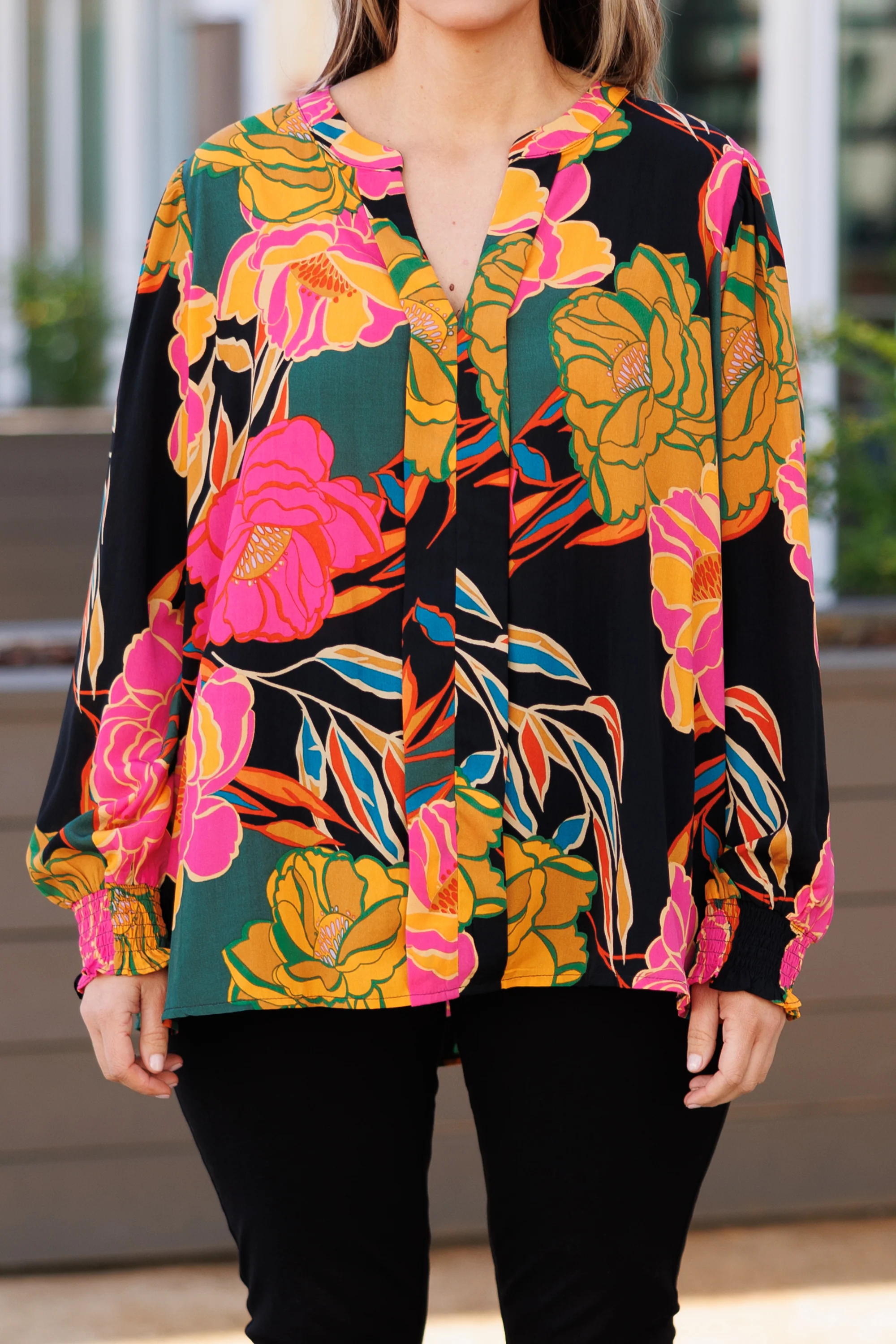 Vibrant Vine Blouse, Black - Giverhouse