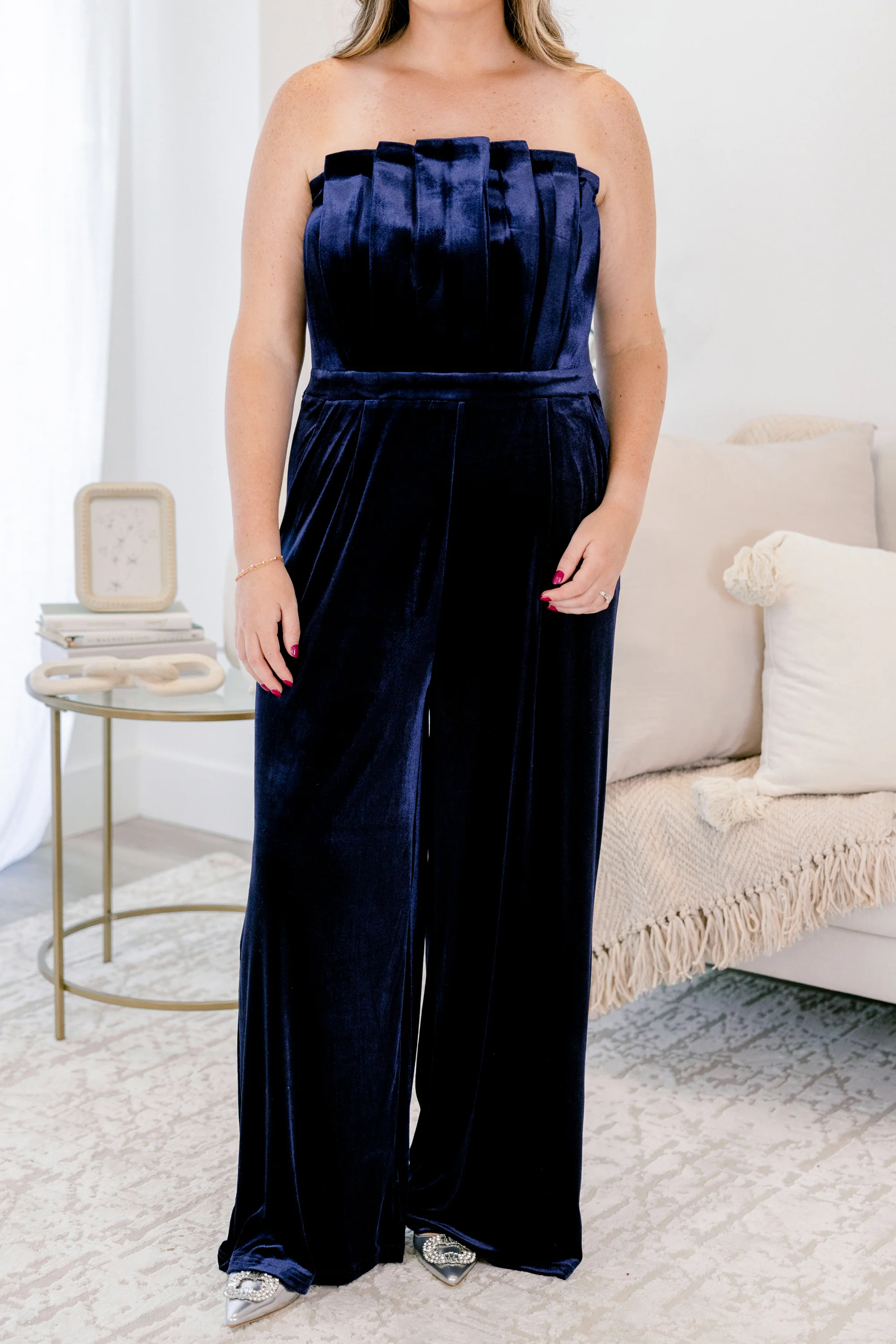 Waltz Through Winter Jumpsuit, Navy Blue - Giverhouse