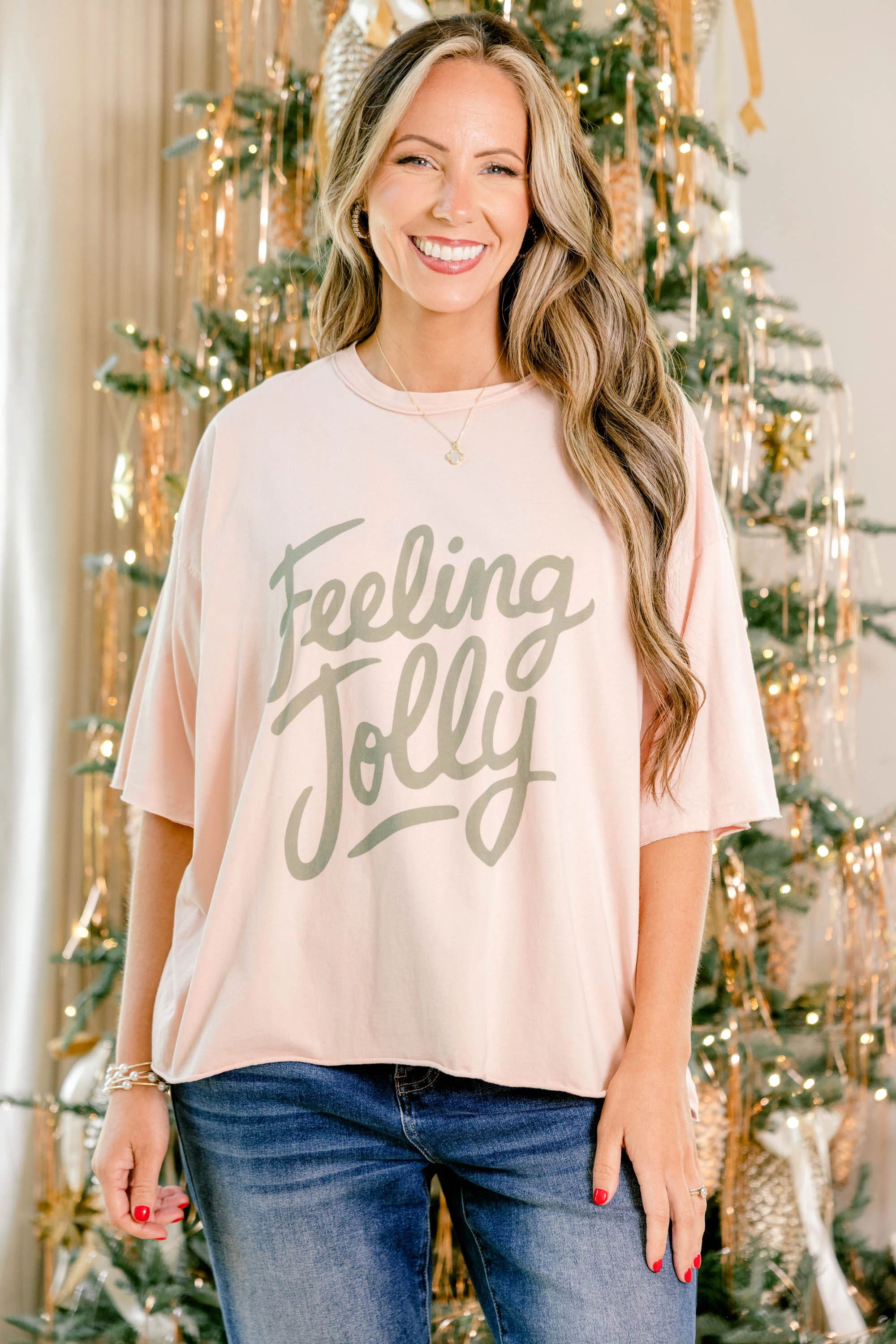 Feeling Jolly Vintage Wash Tee, Blush Pink - Giverhouse