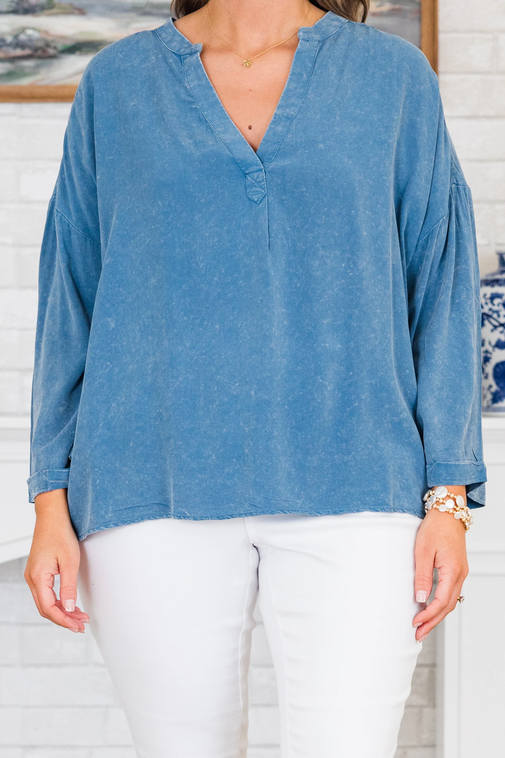 Praying For Sunshine Top, Denim - Giverhouse