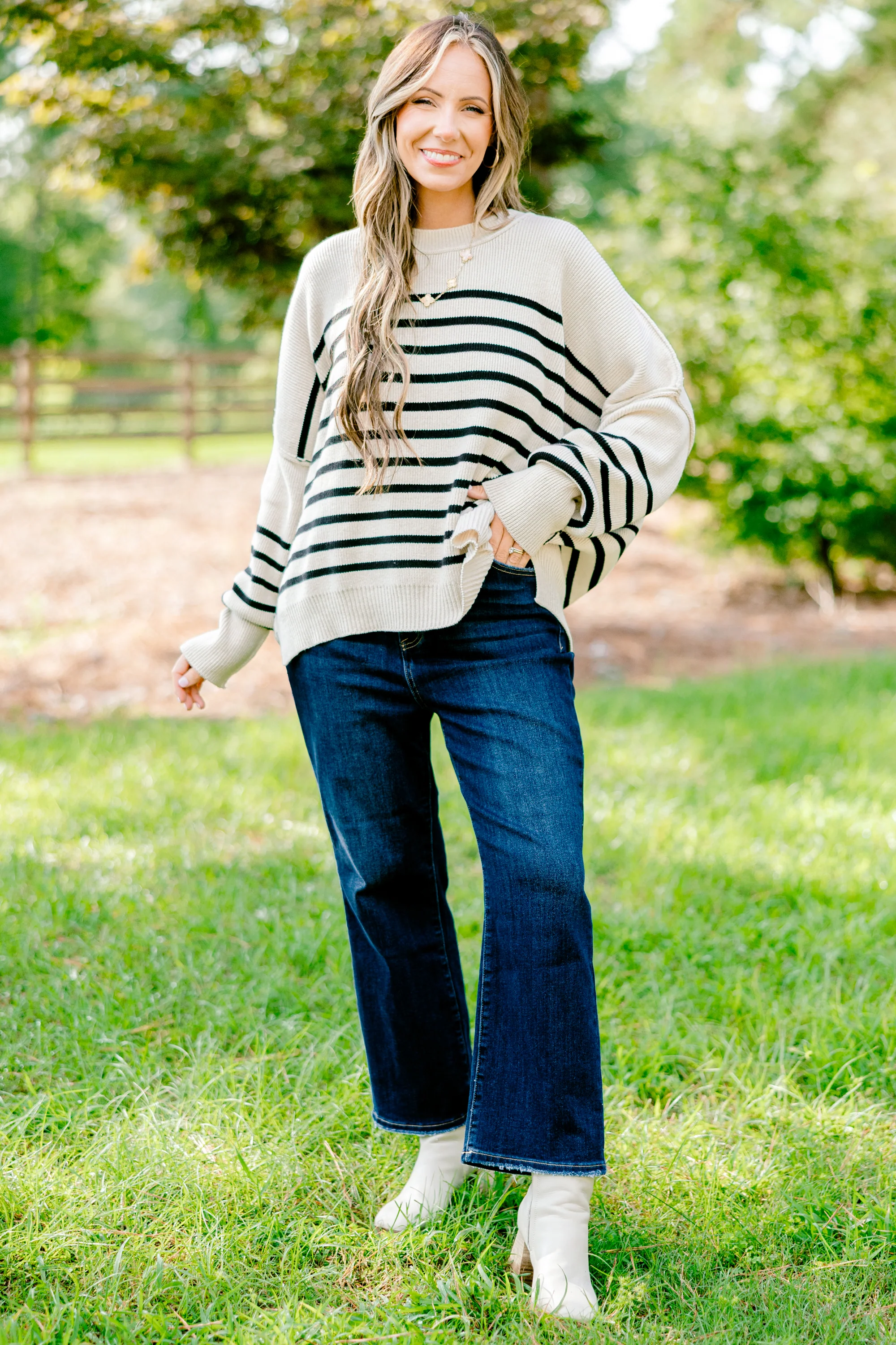 Magically Perfect Sweater, Almond Stripe - Giverhouse