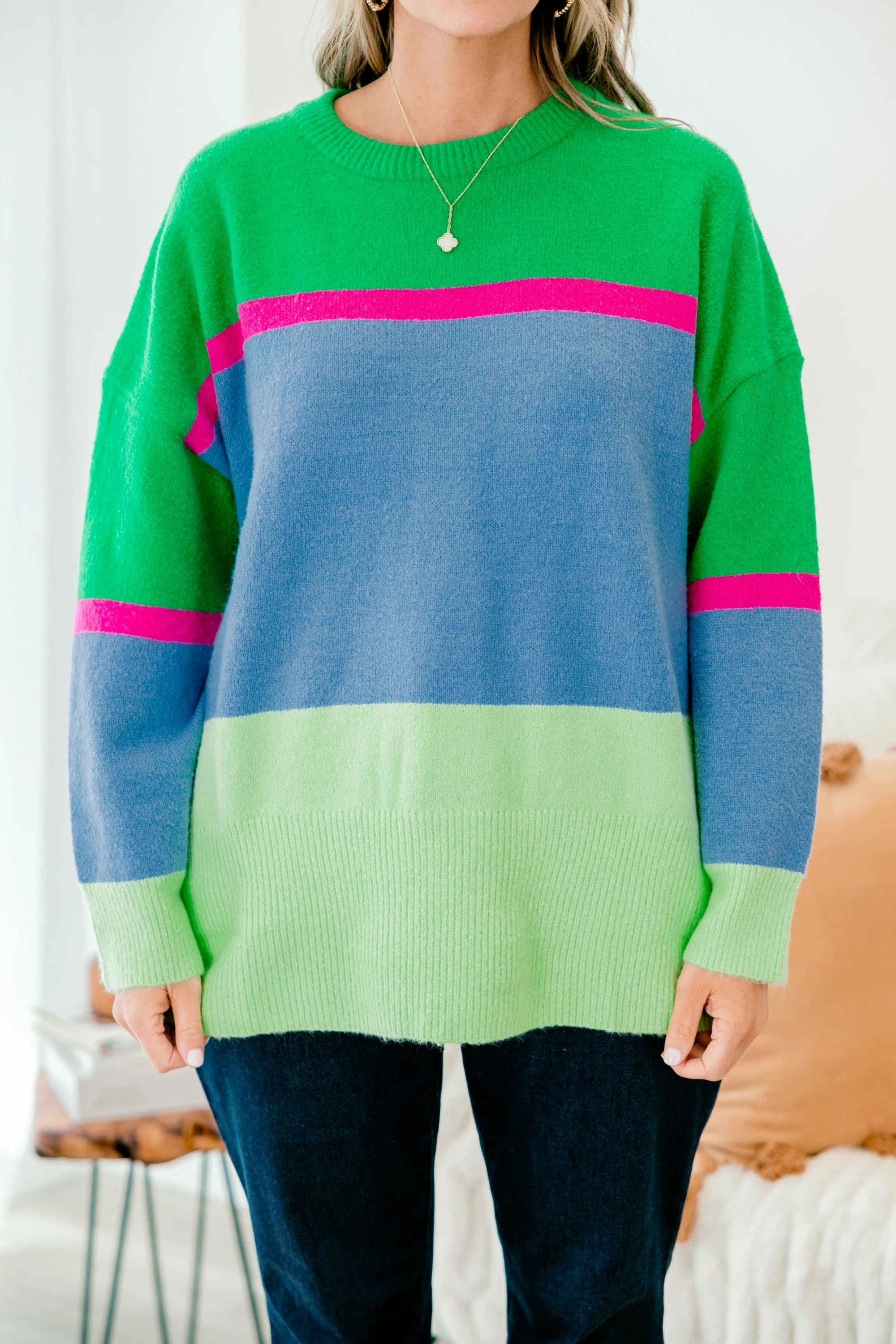 On My Block Sweater, Green Multi - Giverhouse