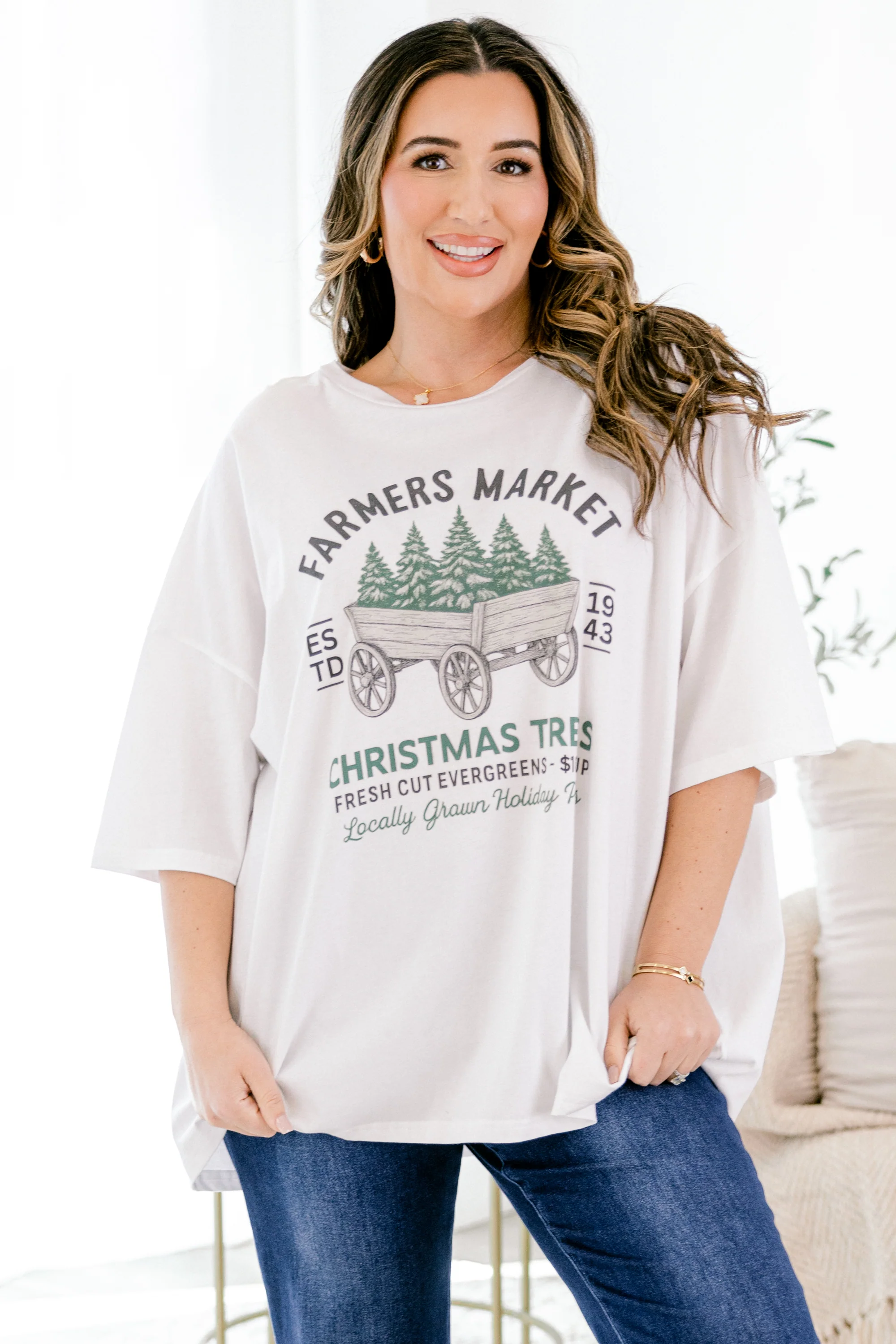 Fresh Cut Market Boyfriend Tee, White - Giverhouse