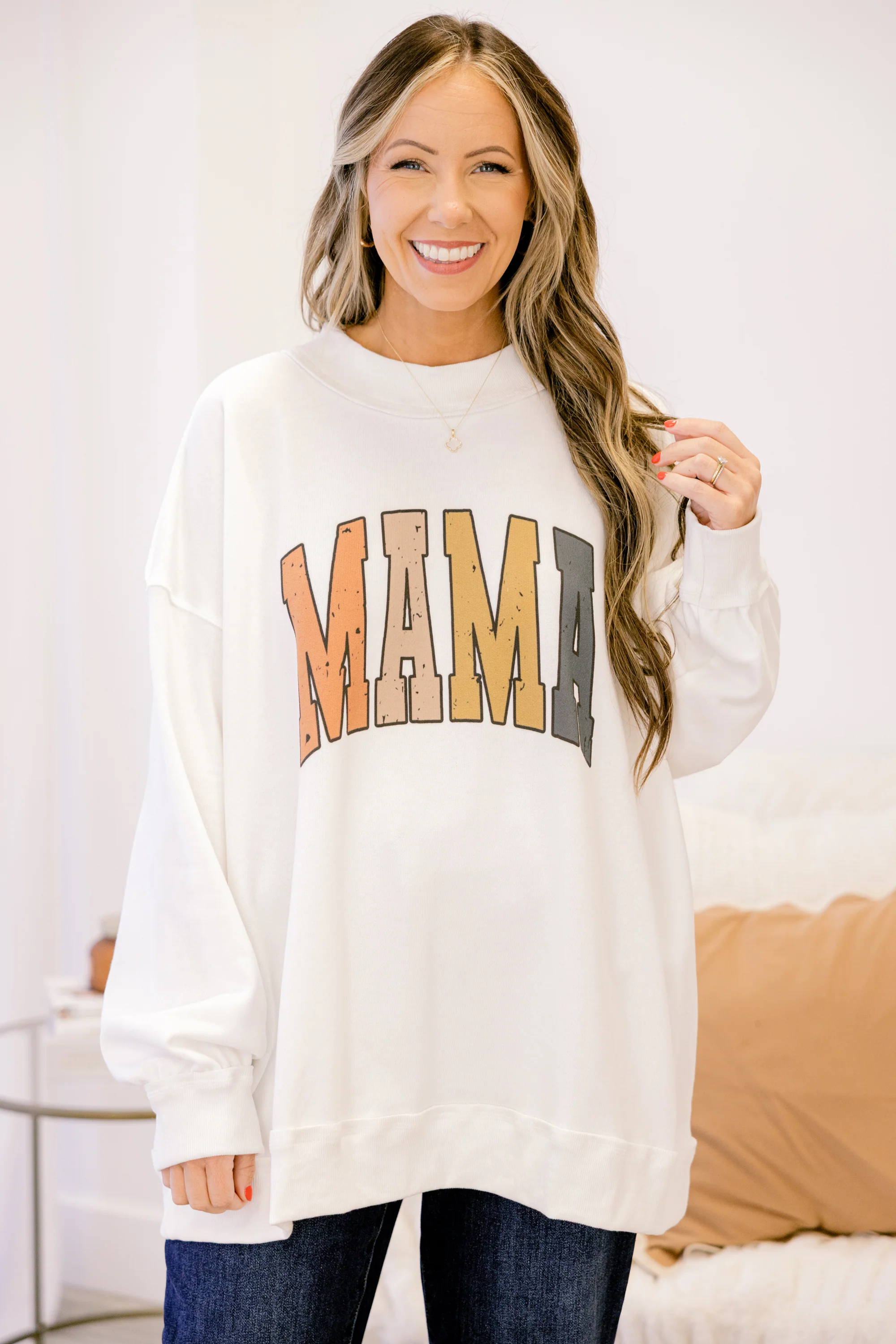 Just a Fall Mama Mock Neck Pullover, Ivory - Giverhouse