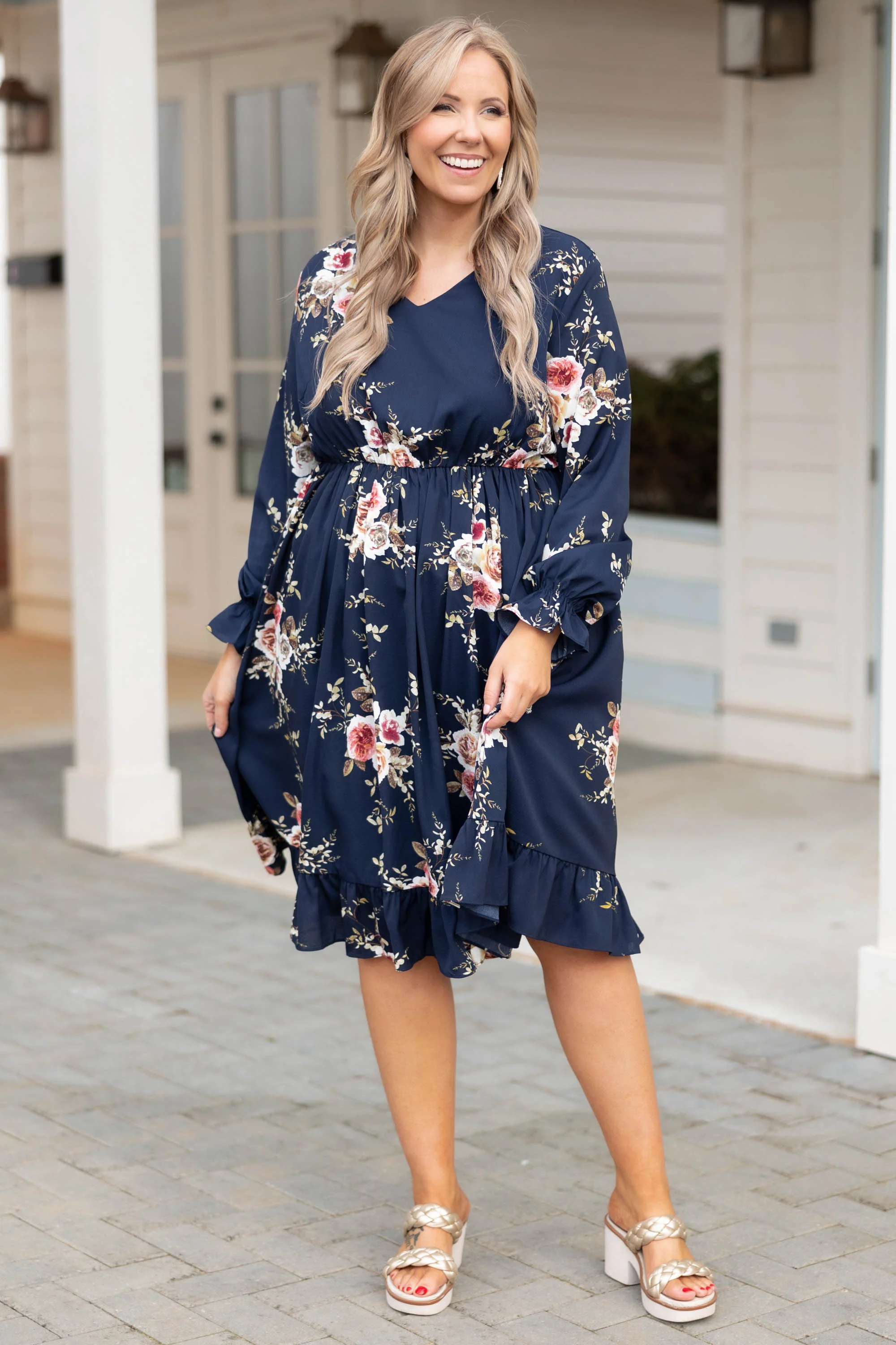 Beautifully Blooming Dress, Navy - Giverhouse