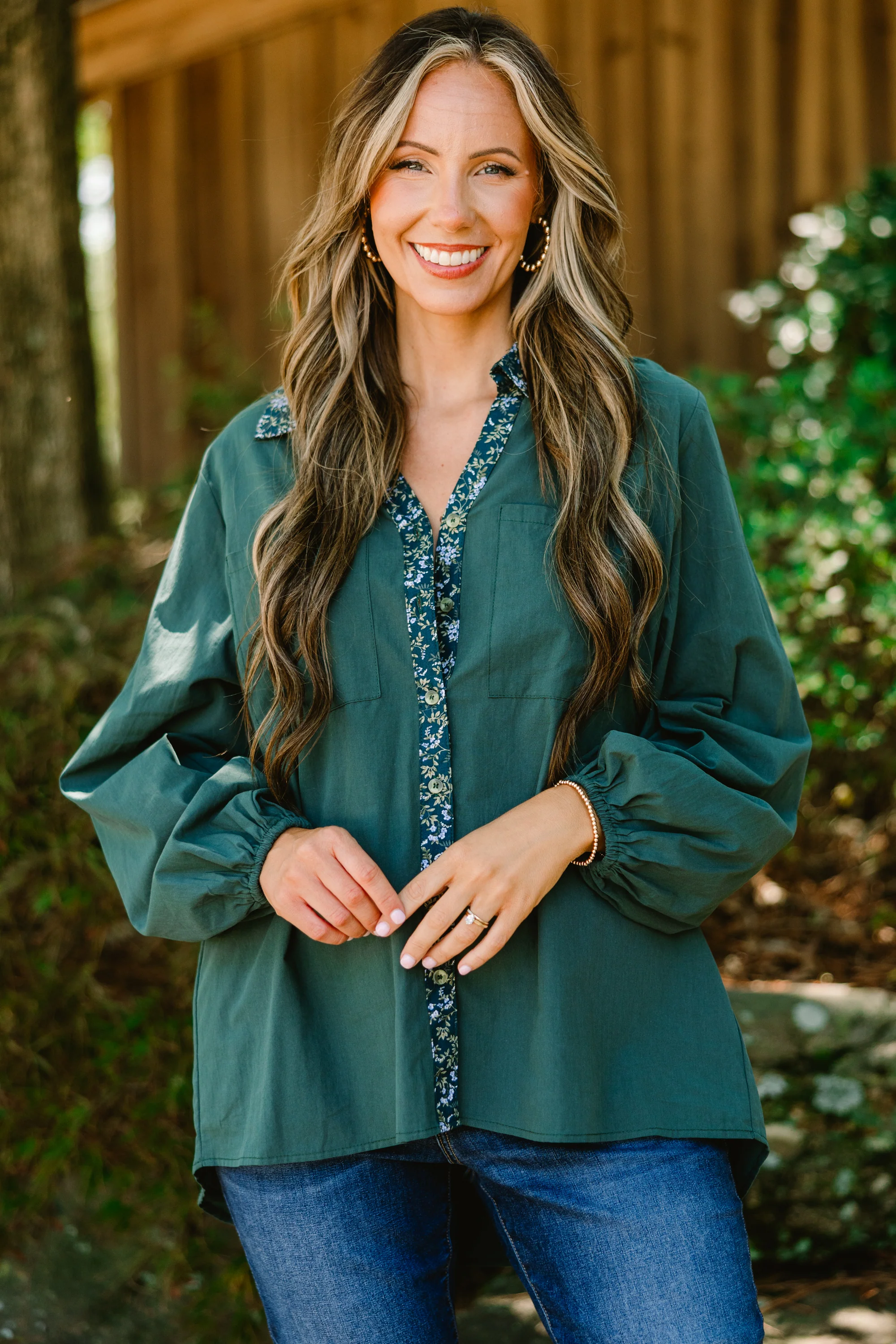 Garden Time Top, Green Floral - Giverhouse