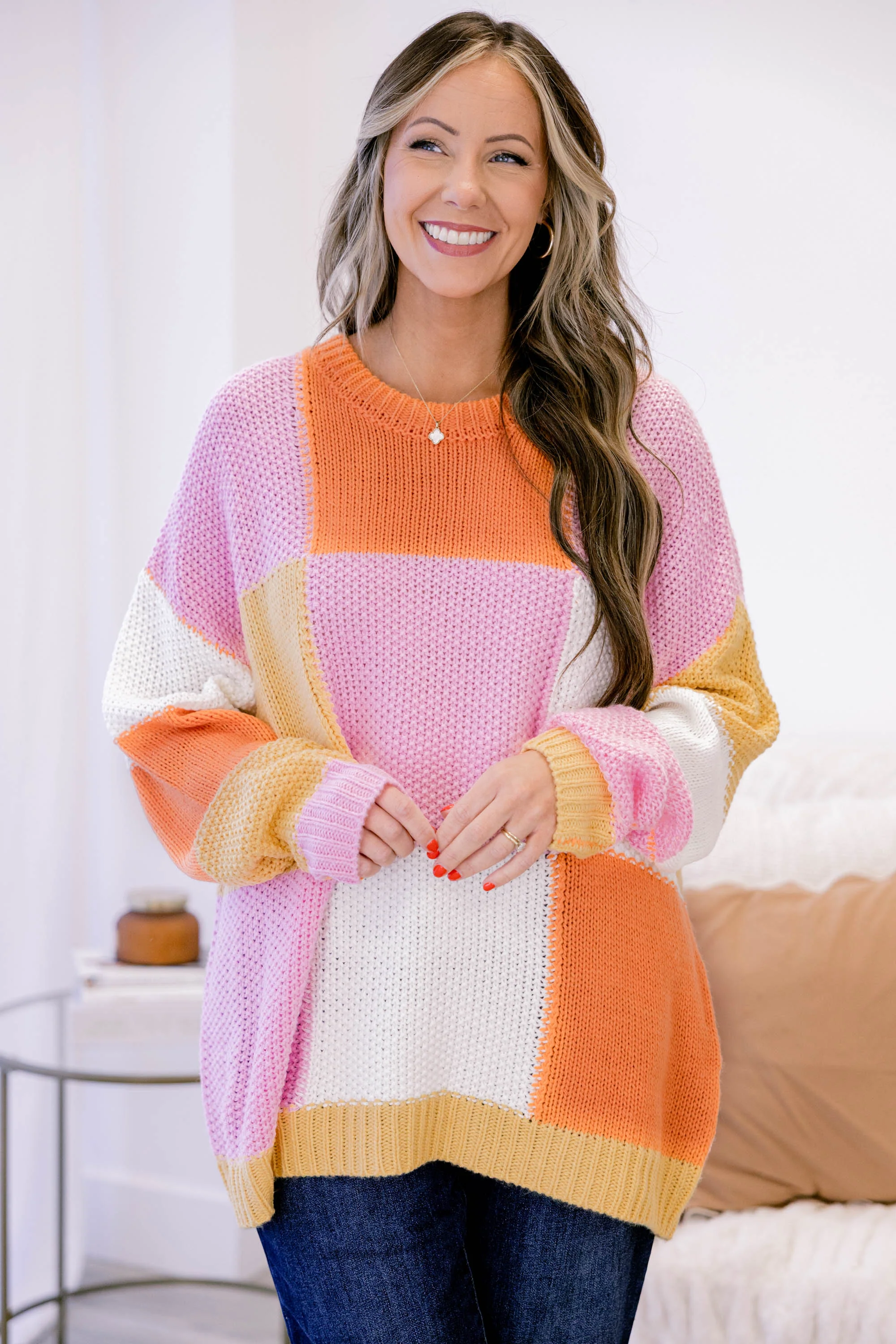 Block and Back Sweater, Orange-Pink - Giverhouse