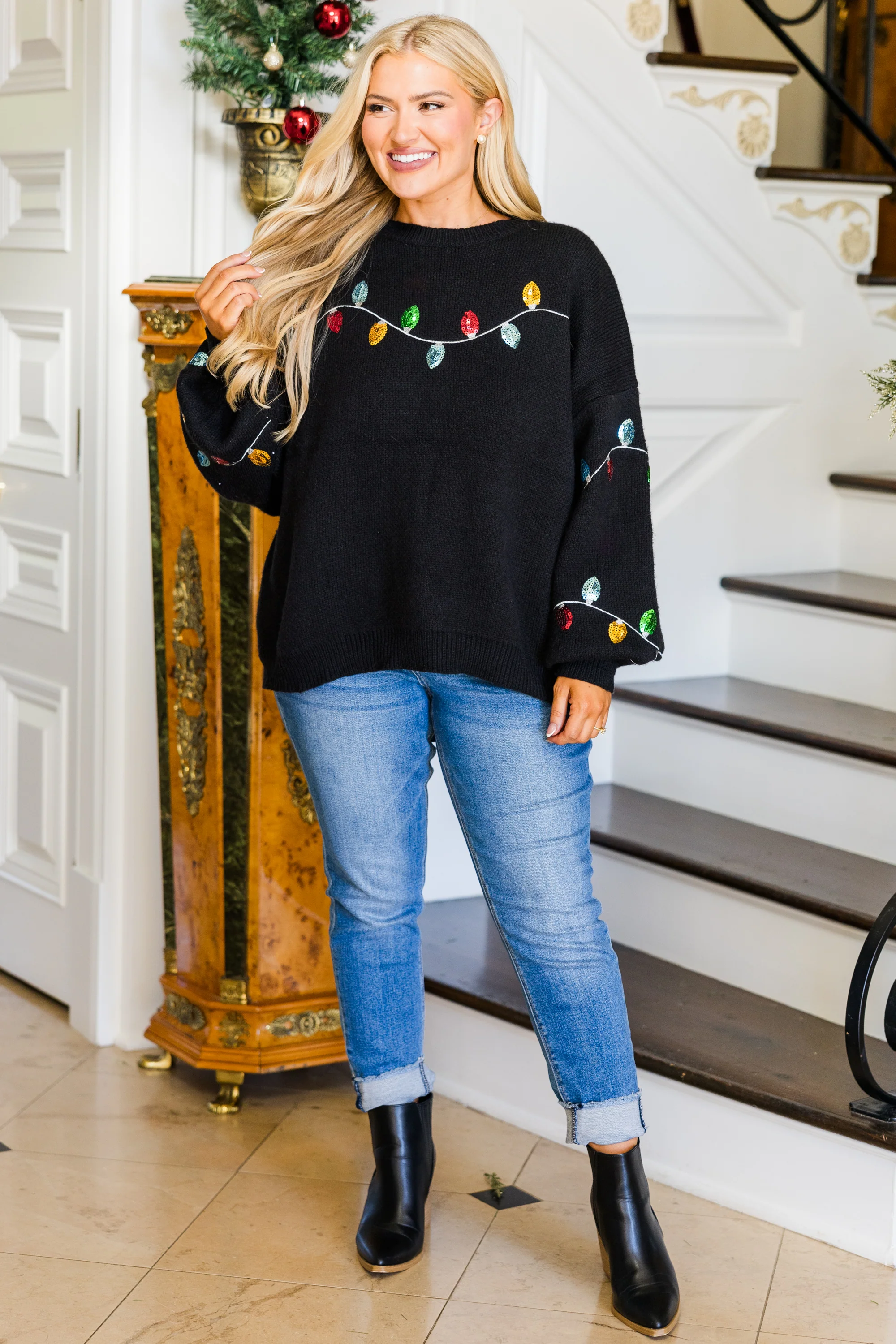 Shine Like A Light Sweater, Black - Giverhouse