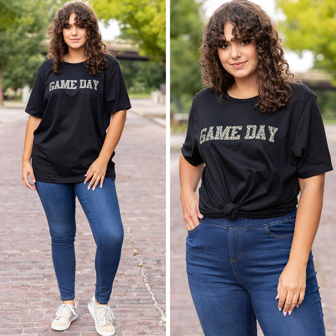 Game Day Leopard Tee, Black - Giverhouse