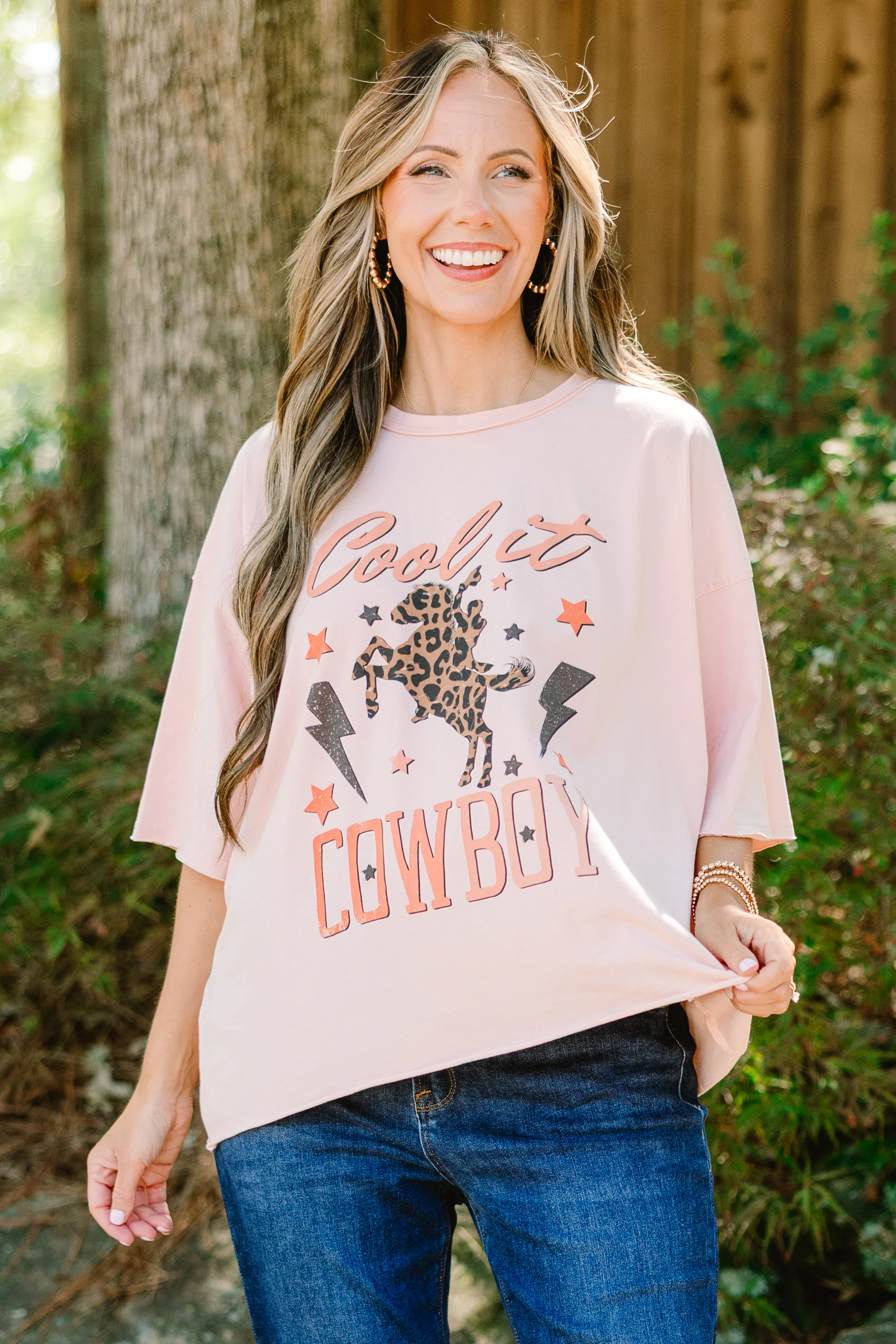 Cool it Cowboy Vintage Wash Tee, Blush Pink - Giverhouse