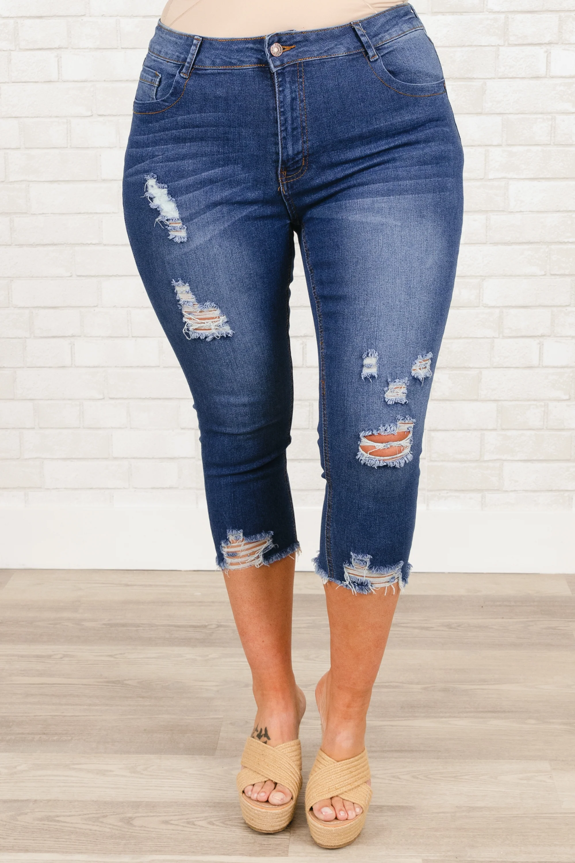 Not Losing Hope Capris, Medium Wash - Giverhouse