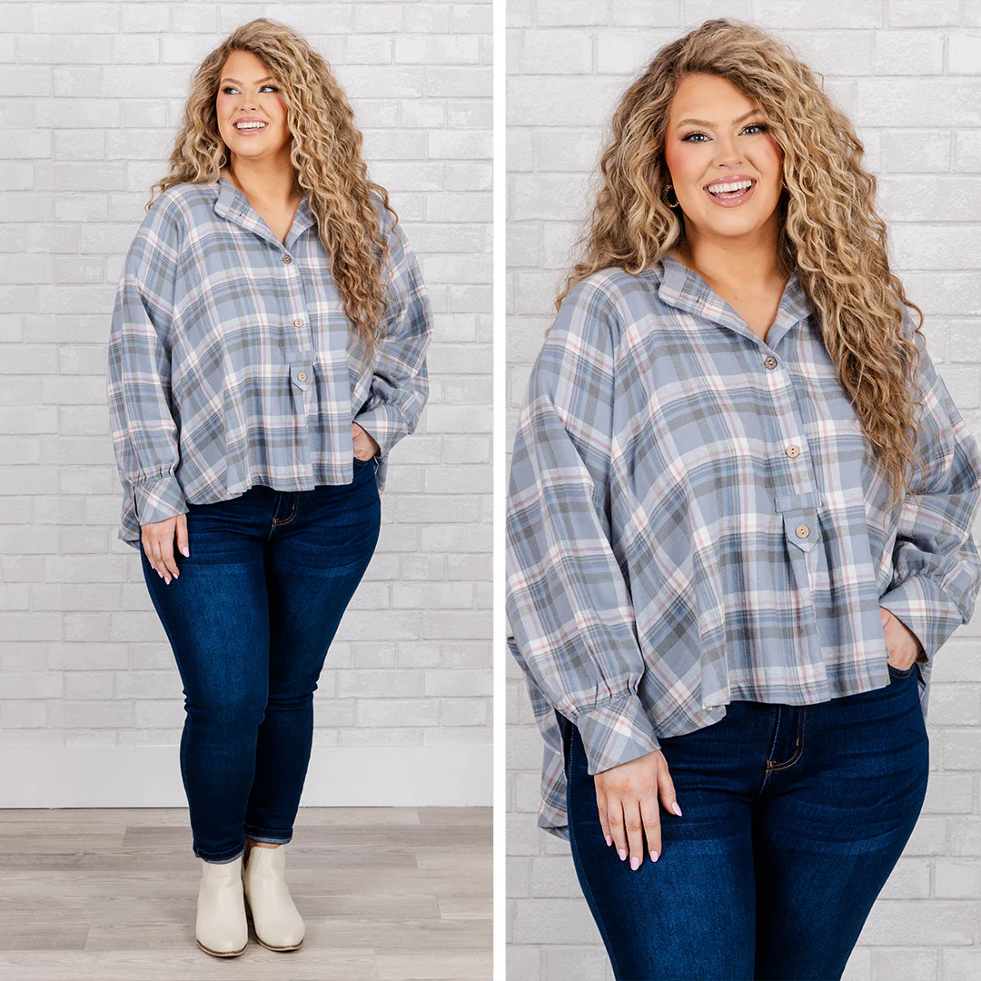 I Feel The Earth Move Top, Blue-Grey - Giverhouse