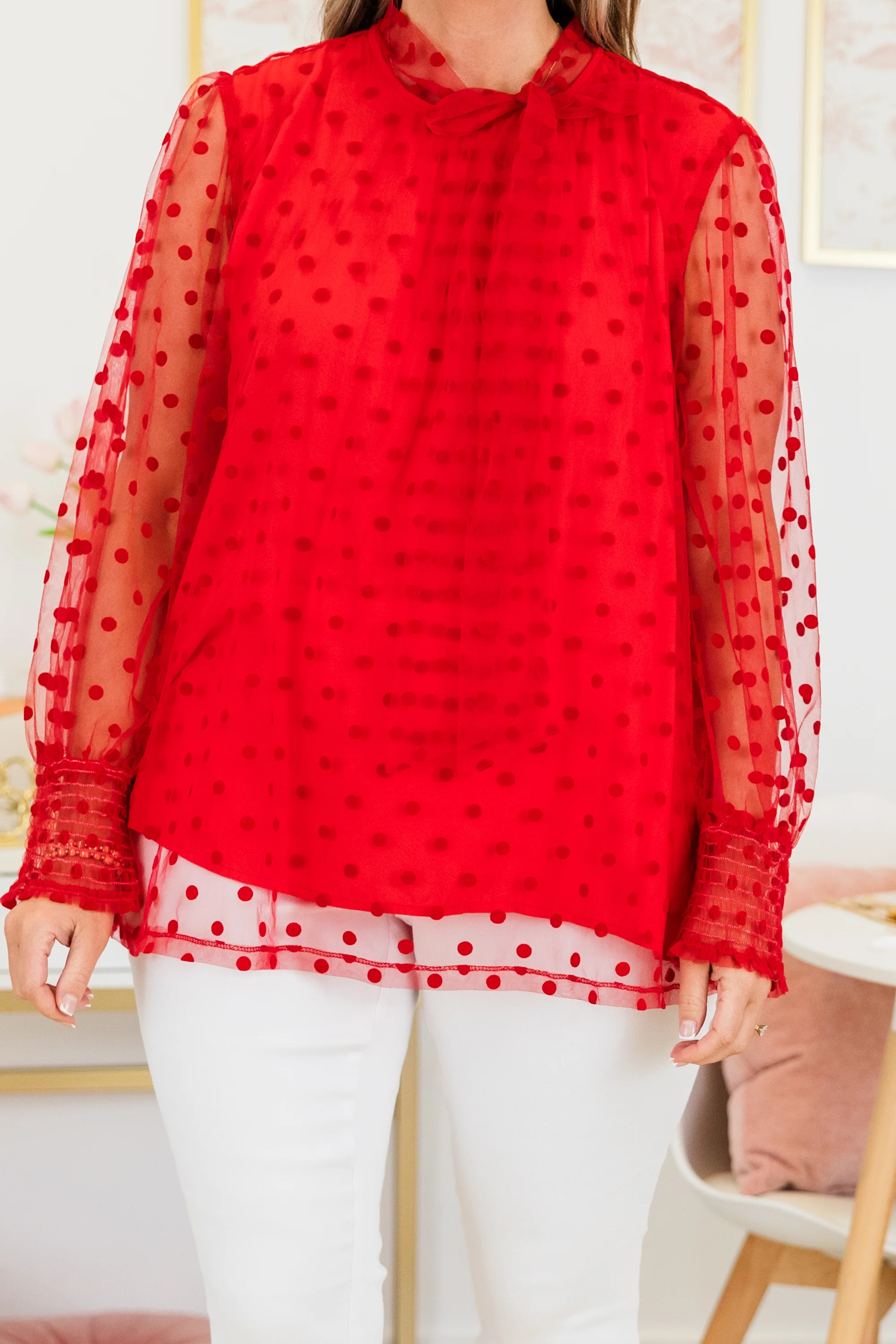 Polka Dot Darling Blouse, Red - Giverhouse