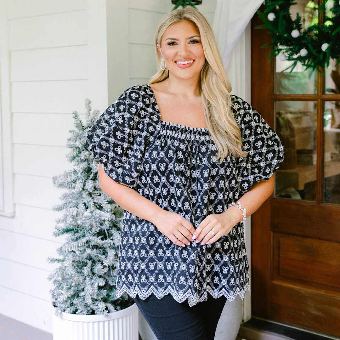 Cozy Love Top, Black Lace Bow - Giverhouse