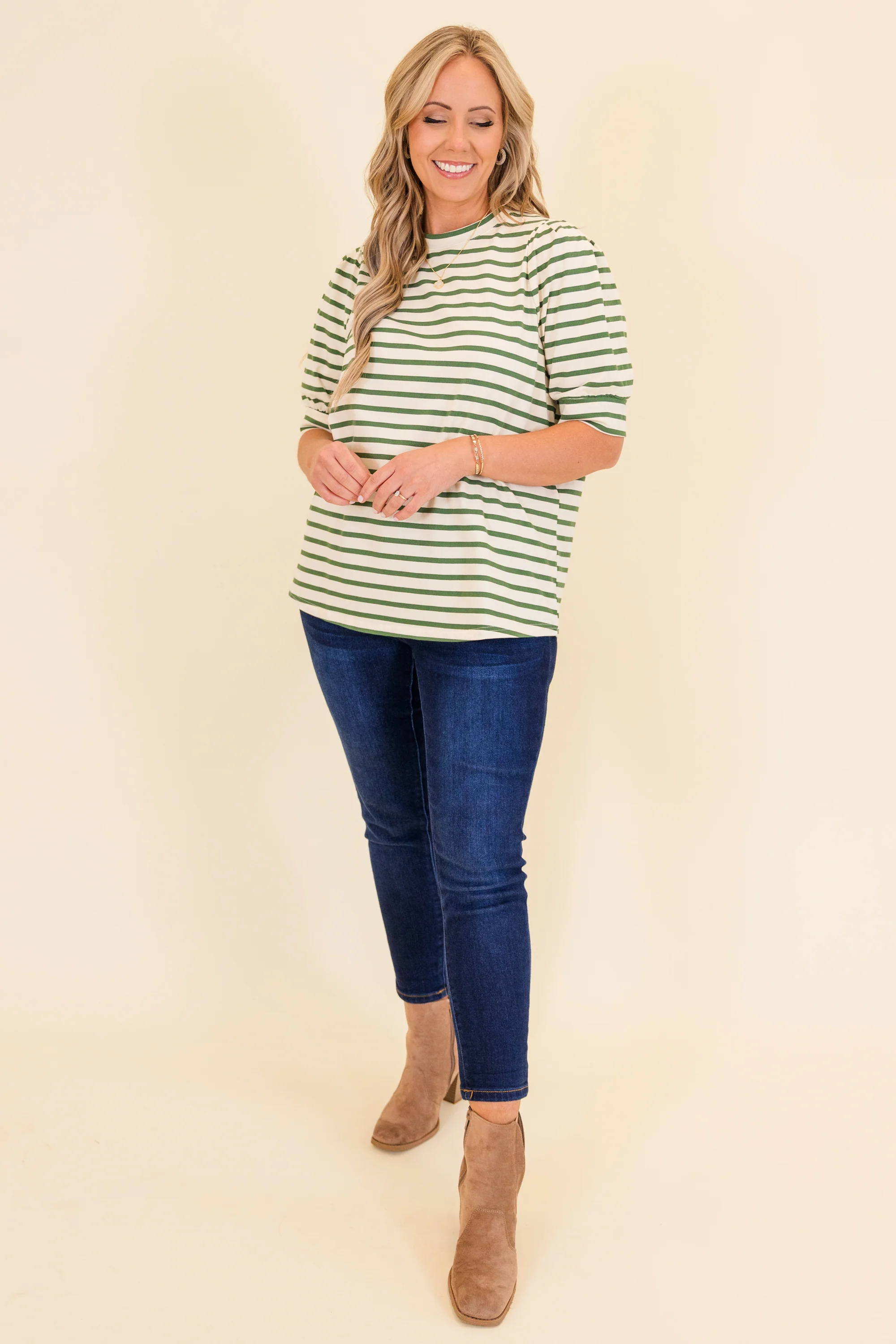 Signature Stripes Top, Green-White - Giverhouse
