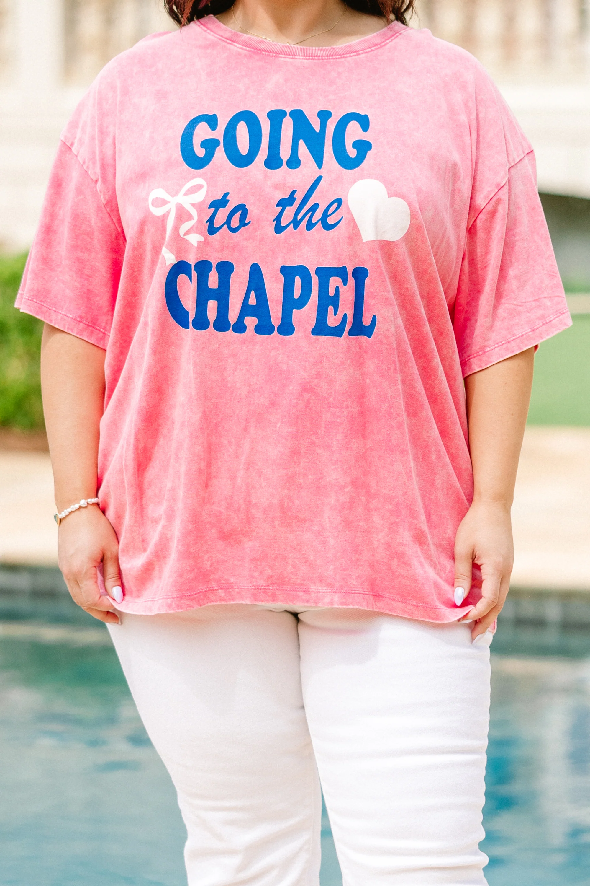 We're Going to the Chapel Acid Wash Relaxed Tee, Fuchsia - Giverhouse