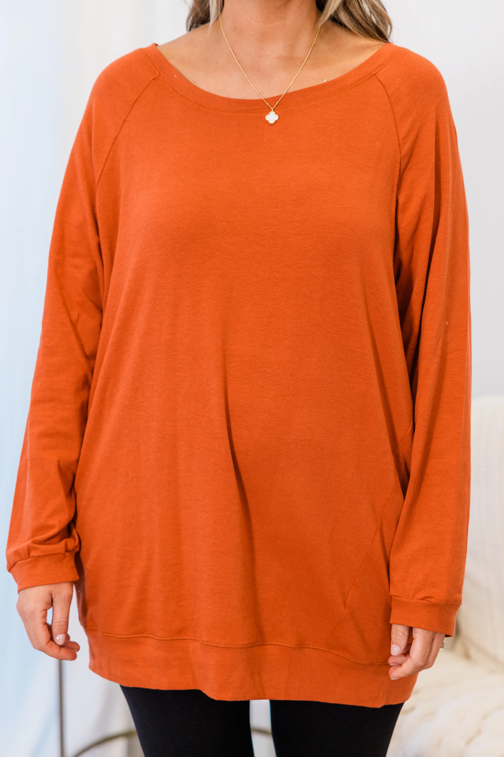 Slouchy Dolman Tunic Long Sleeve, Rust - Giverhouse