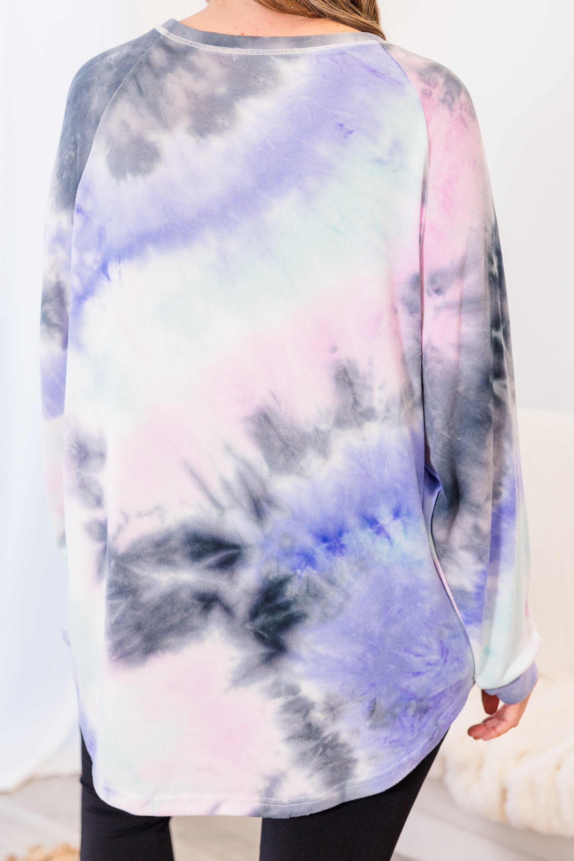 Curved Hem Slouchy Dolman Tunic, Tie Dye Pink & Blue - Giverhouse