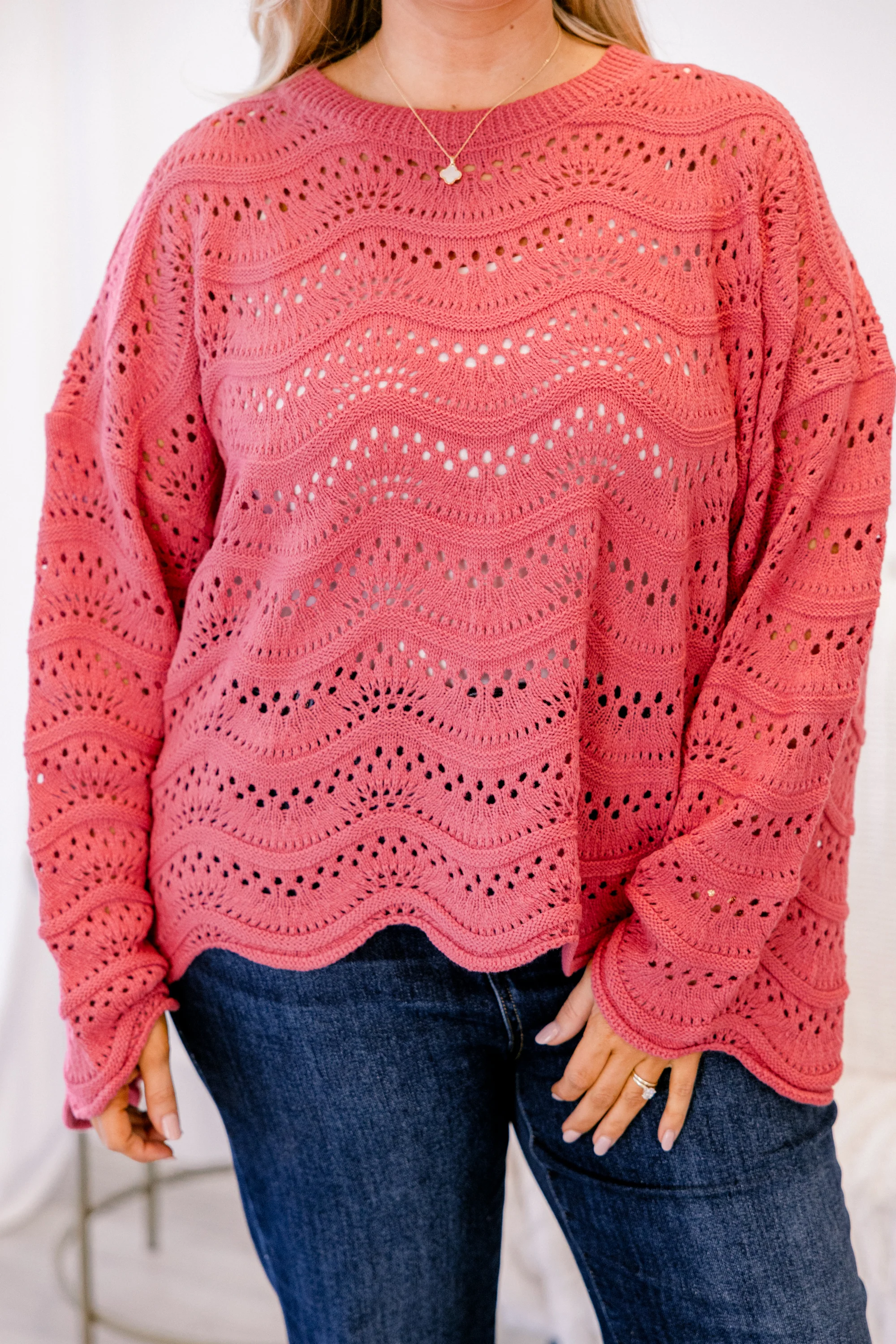 Wavy Comfort Sweater, Dark Pink - Giverhouse