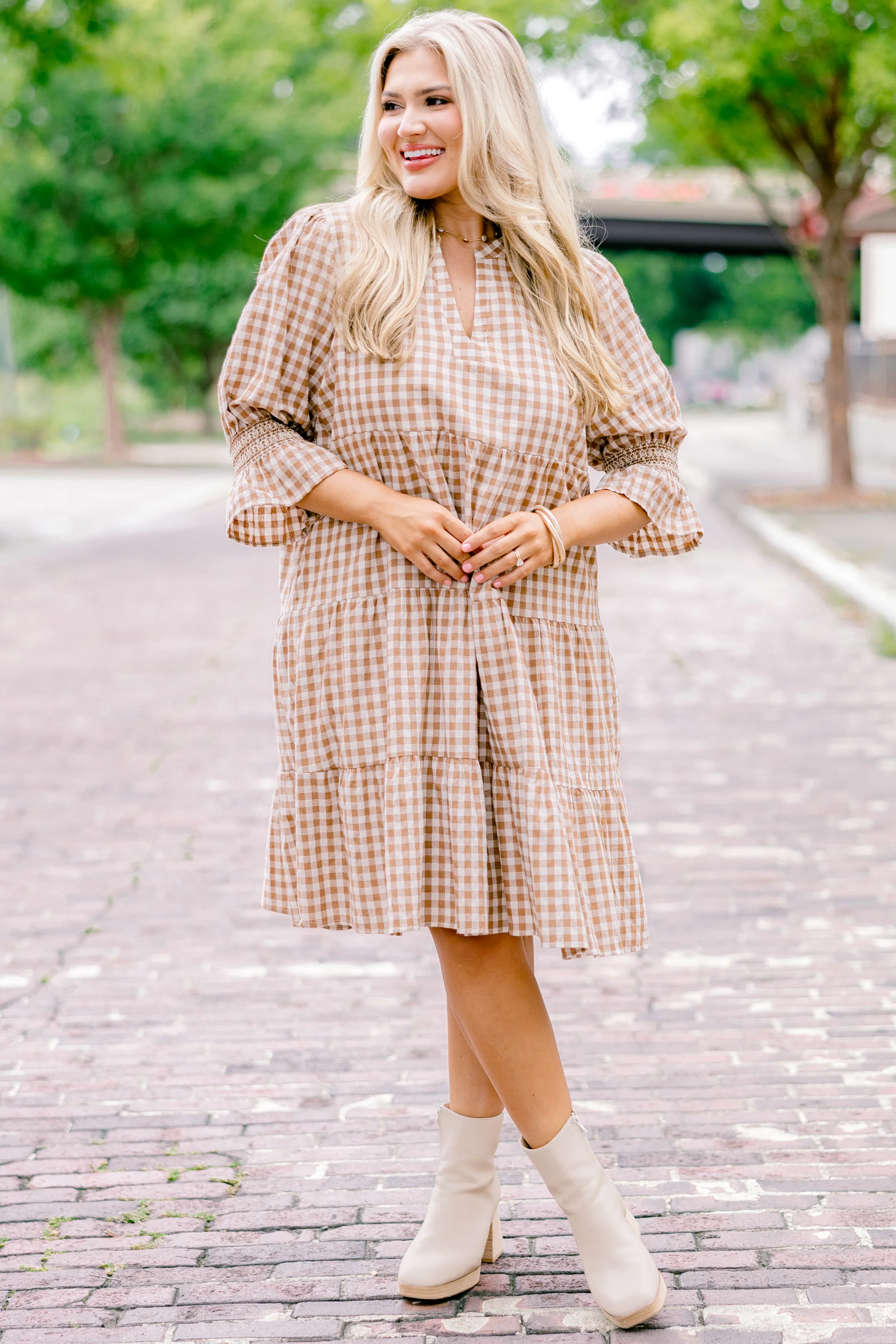 Sands Of Life Dress, Brown Gingham - Giverhouse