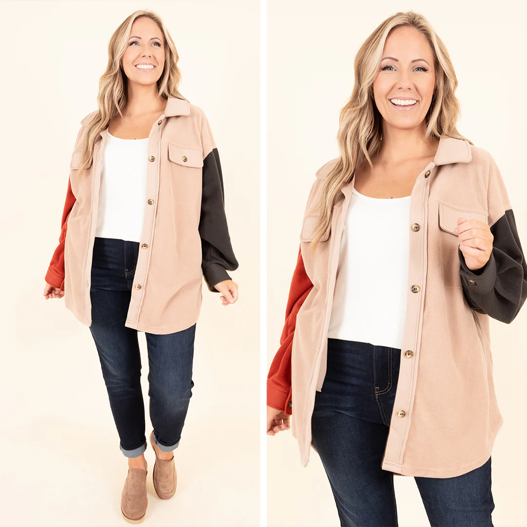 Bashful Moments Shacket, Taupe - Giverhouse