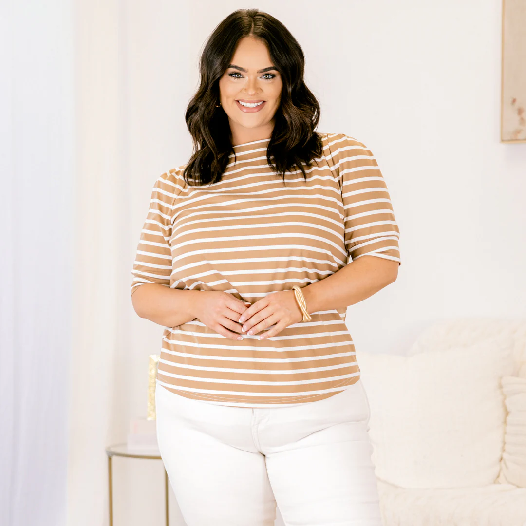 Signature Stripes Top, Mocha - Giverhouse