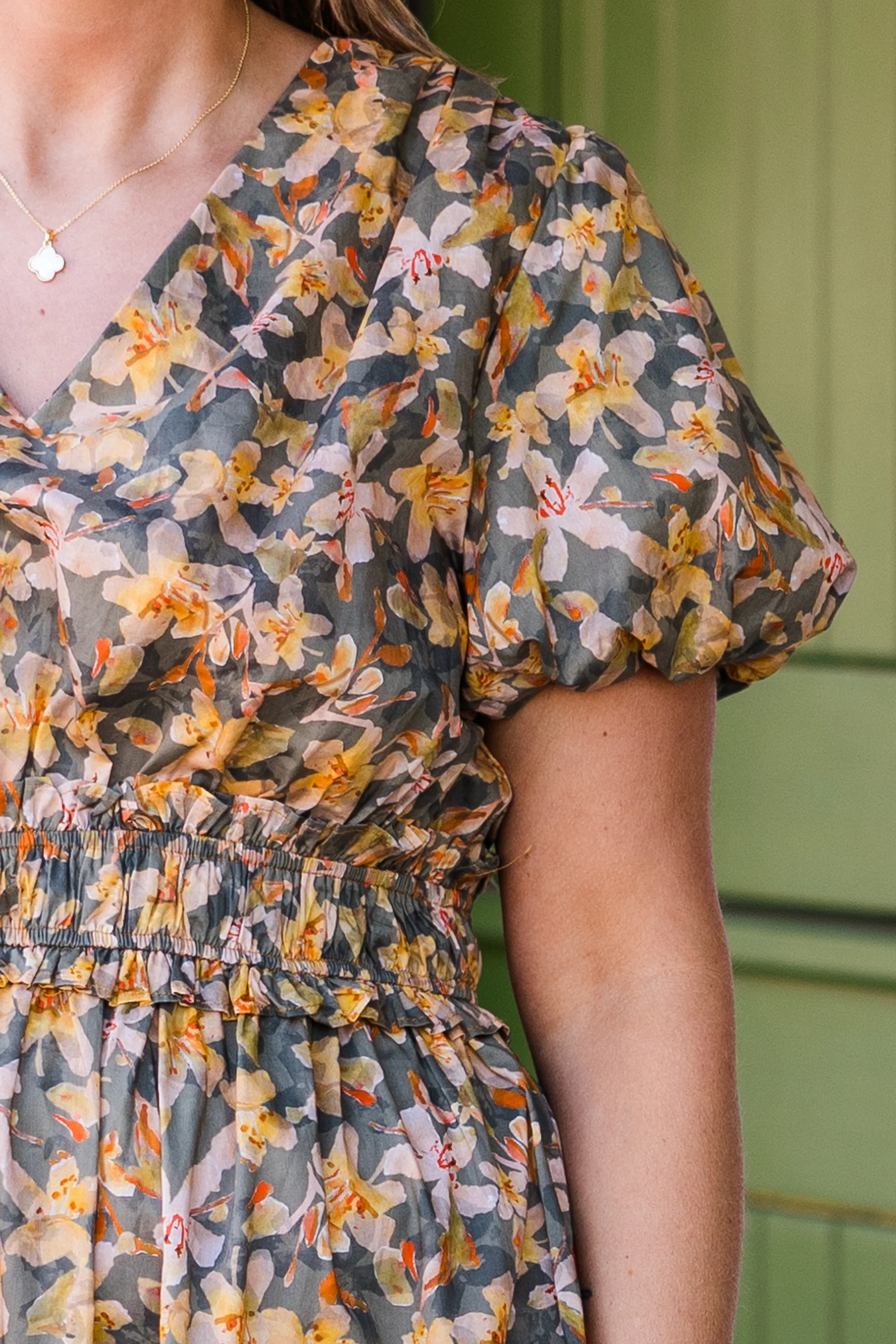 Muted Garden Midi Dress, Yellow - Giverhouse