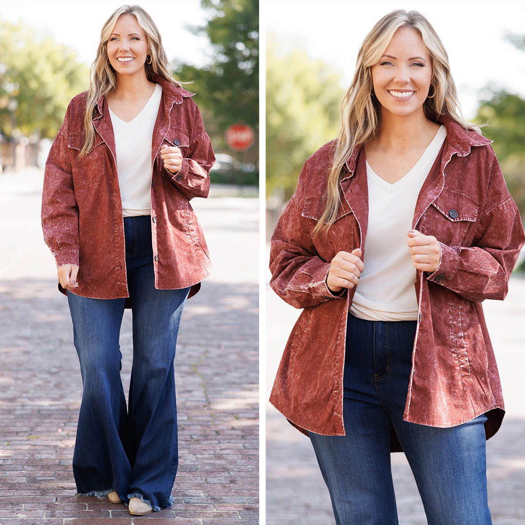 Feisty and Fun Shacket, Dark Rust - Giverhouse