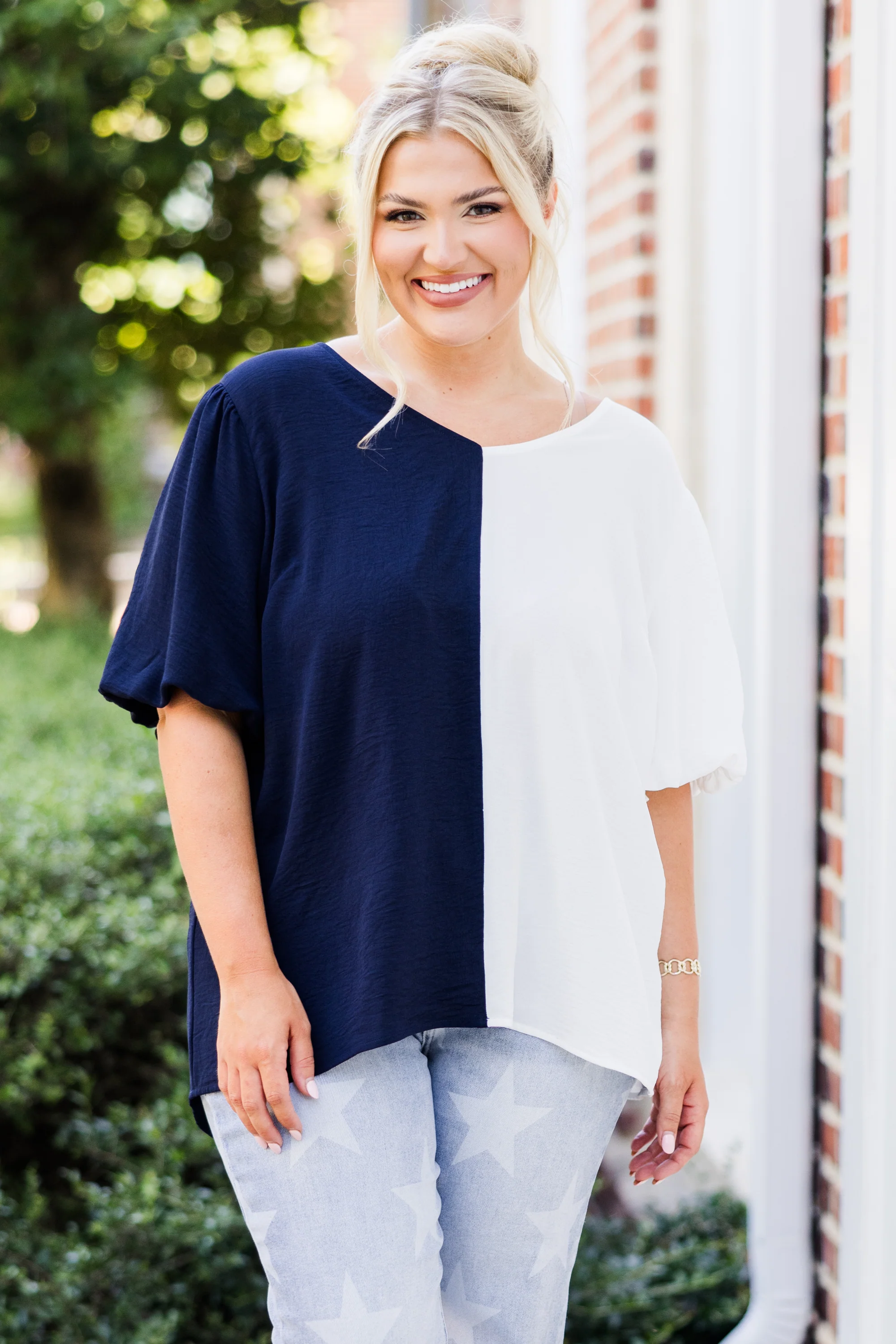 Sideline Sweetheart Top, Navy-White - Giverhouse