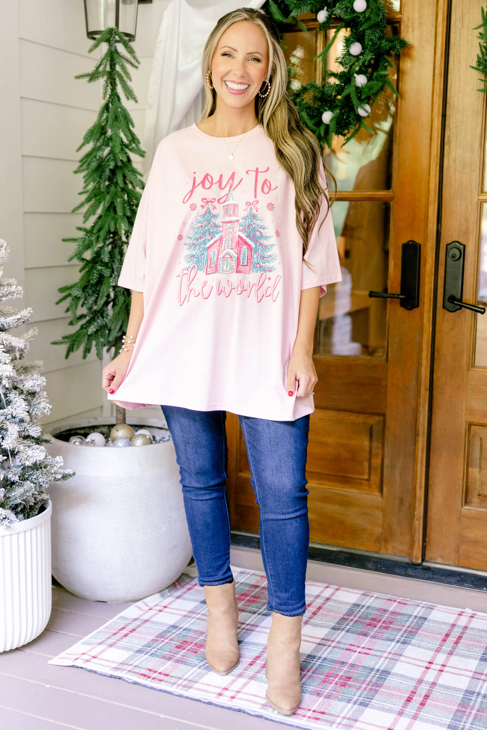 Joy to the World Boyfriend Tee, Dusty Pink - Giverhouse
