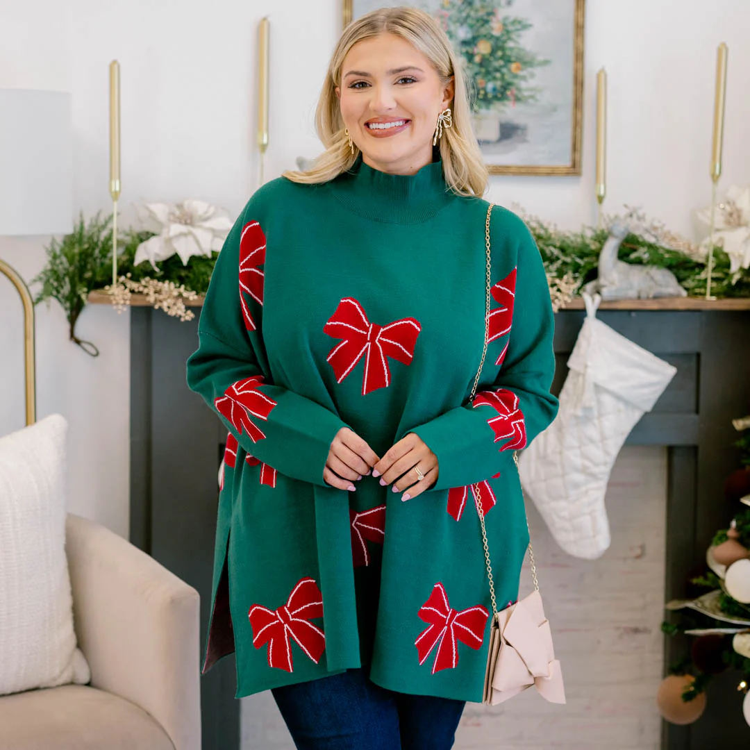 Everything And More Sweater, Green Bow - Giverhouse