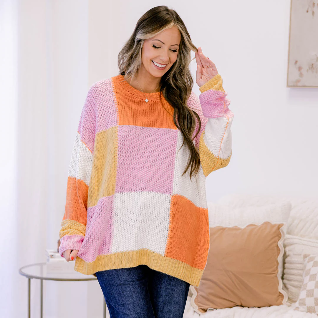 Block and Back Sweater, Orange-Pink - Giverhouse