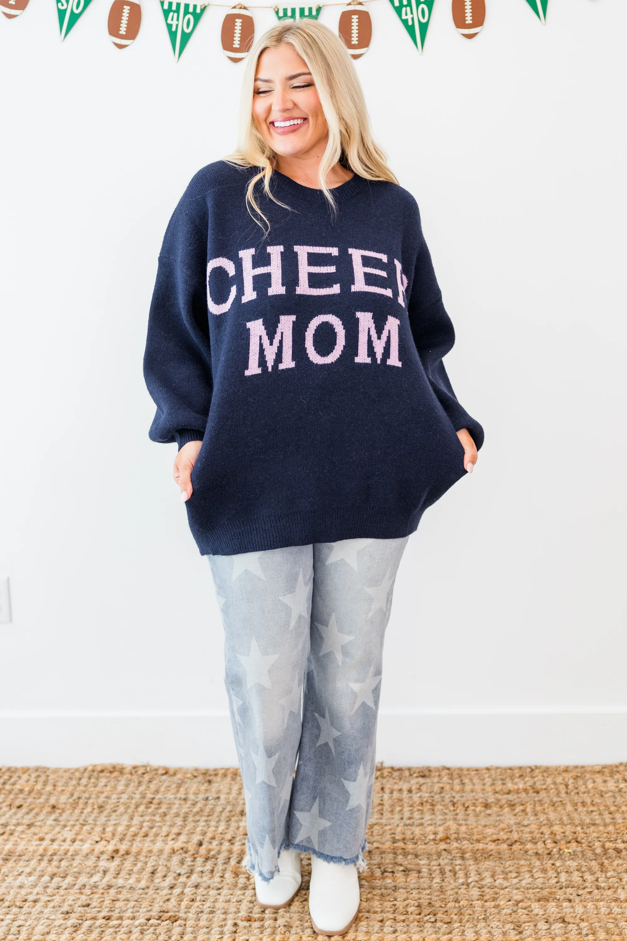 Cheer Mom Sweater, Navy - Giverhouse