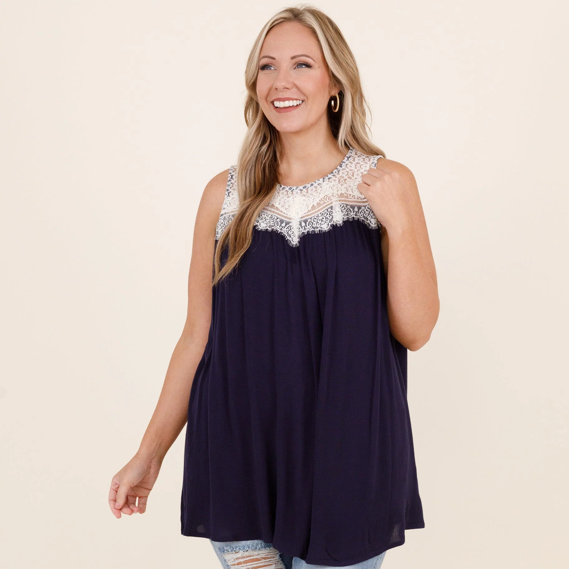 Lace With Love Top, Navy - Giverhouse