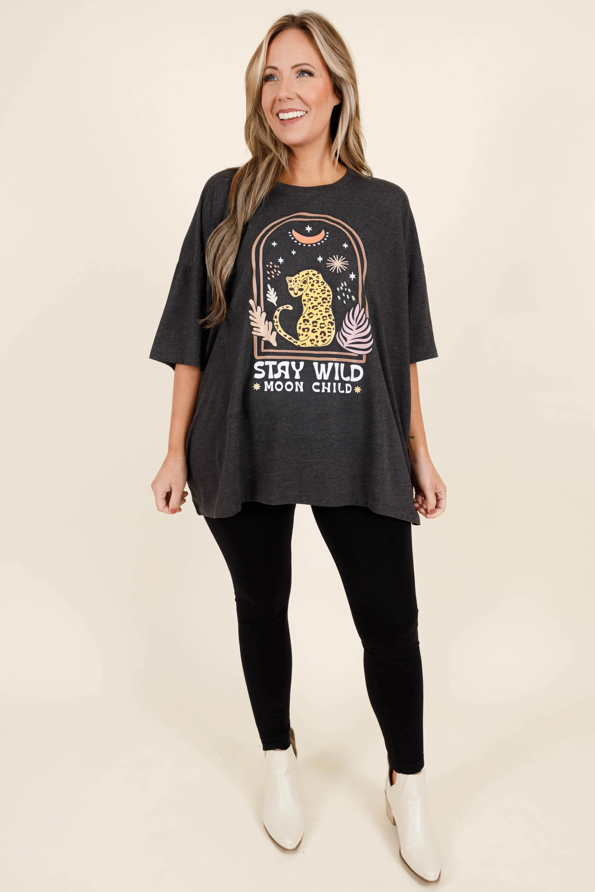 Moon Child Boyfriend Tee, Charcoal - Giverhouse