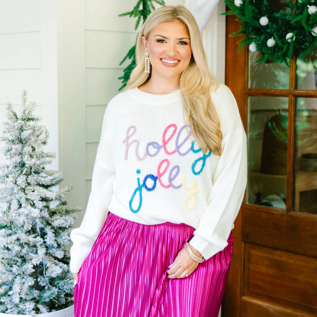 Holly Jolly All The Way Sweater, Cream - Giverhouse