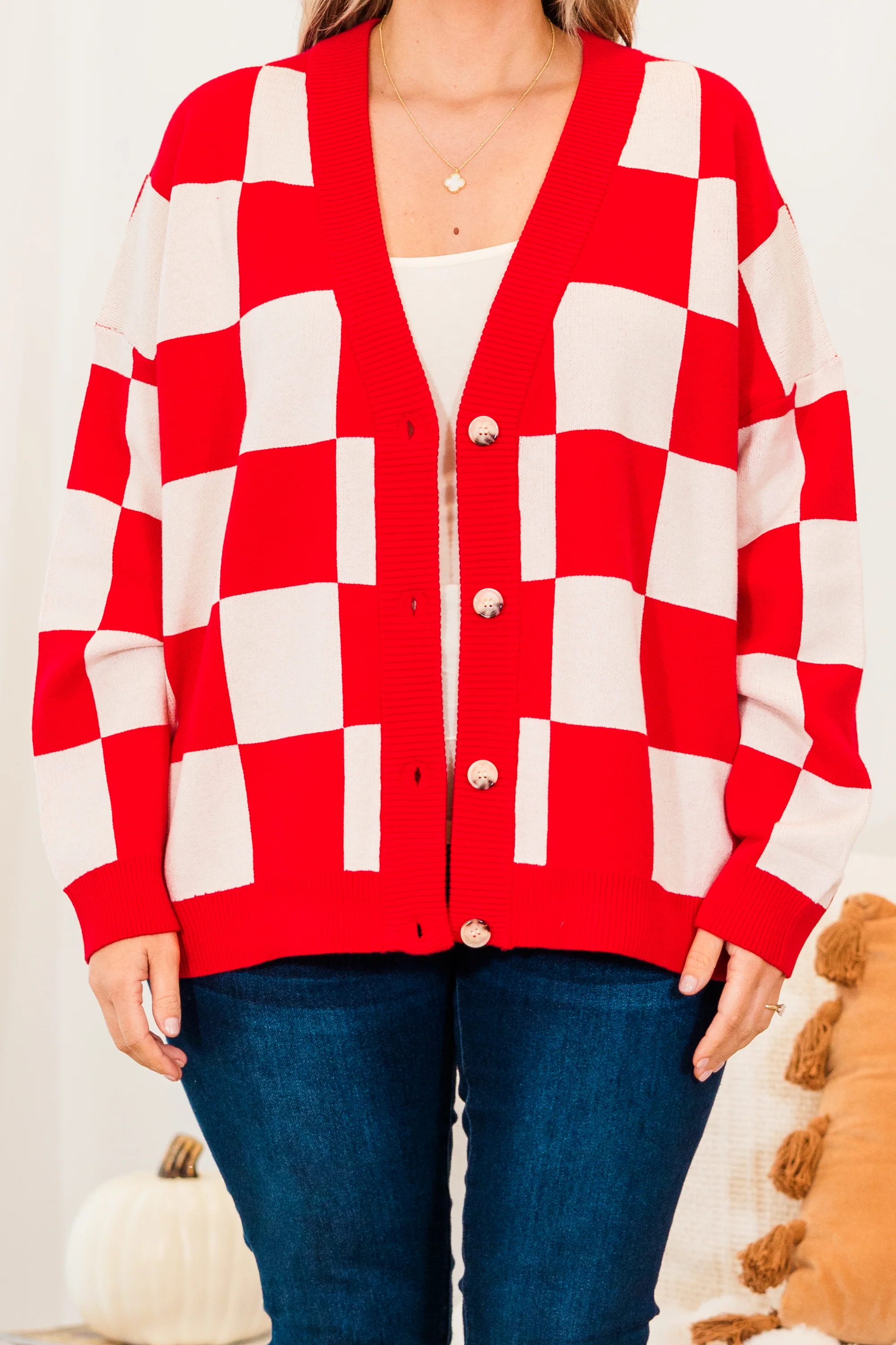 Checkmate Babe Cardigan, Red - Giverhouse