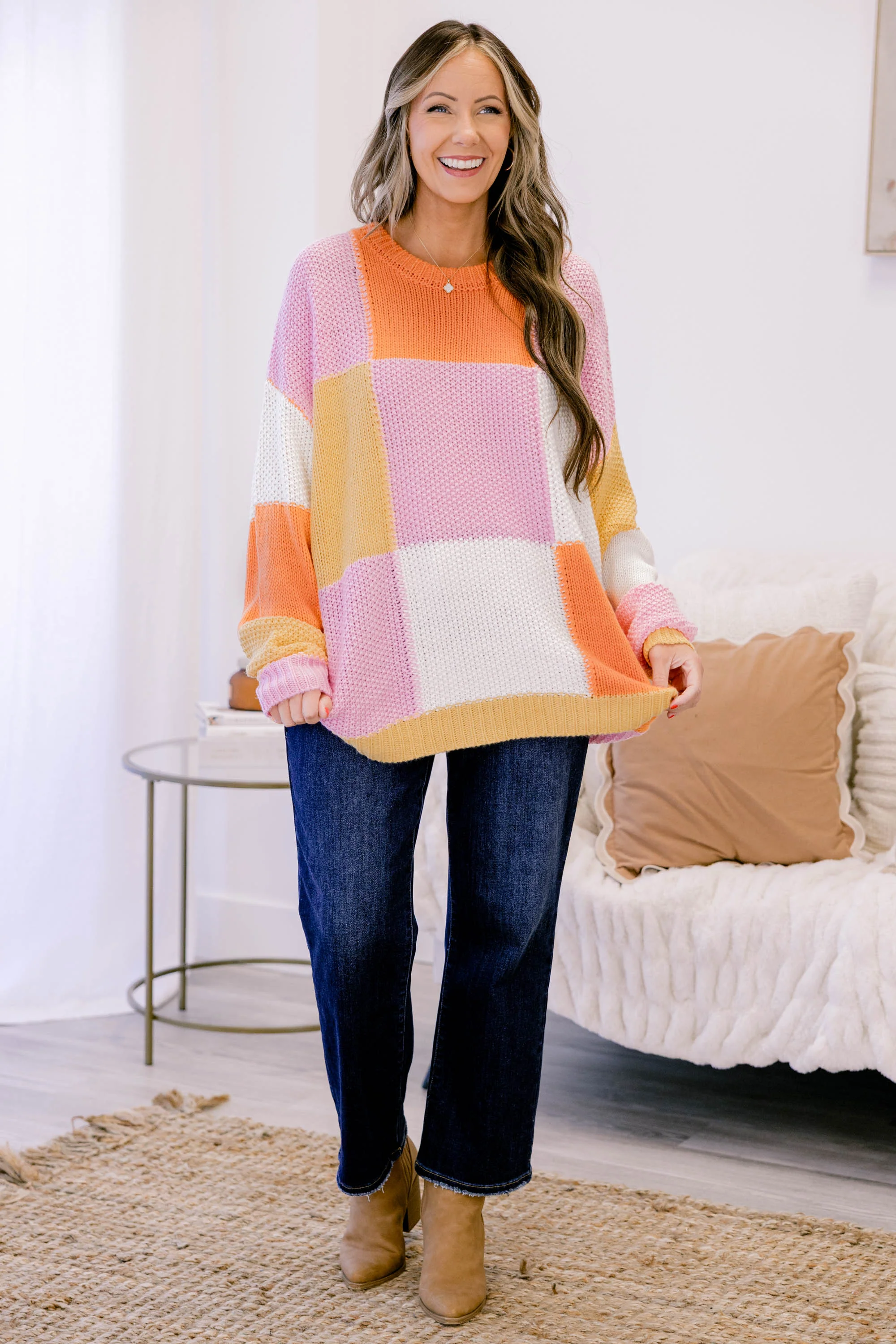 Block and Back Sweater, Orange-Pink - Giverhouse