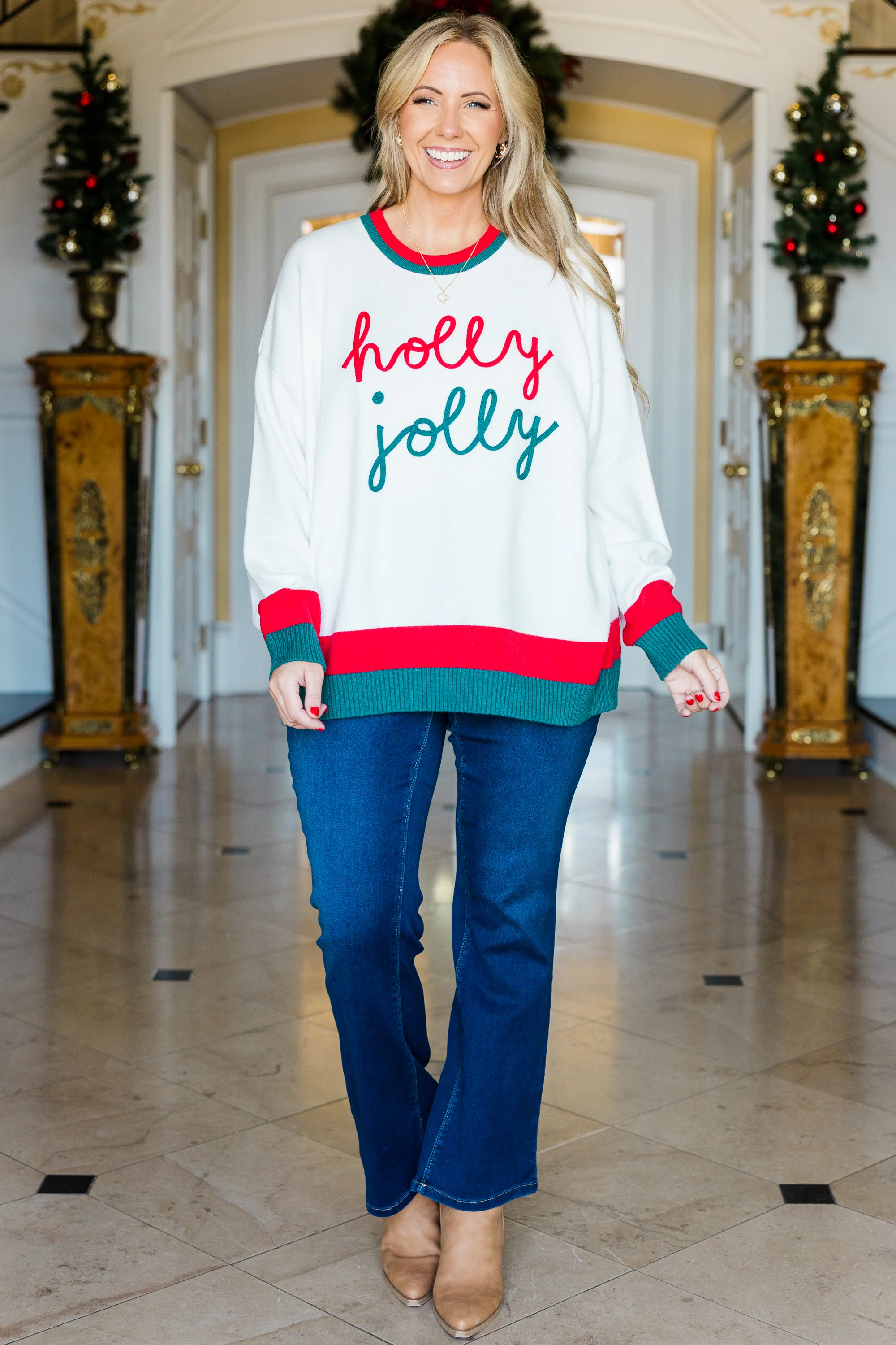 Holly Jolly Baby Sweater, White - Giverhouse
