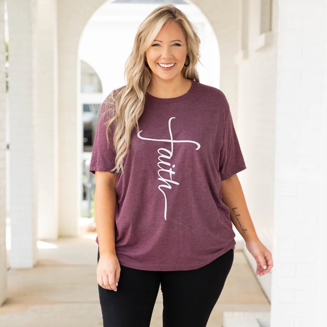 With Faith Tee, Maroon Triblend - Giverhouse