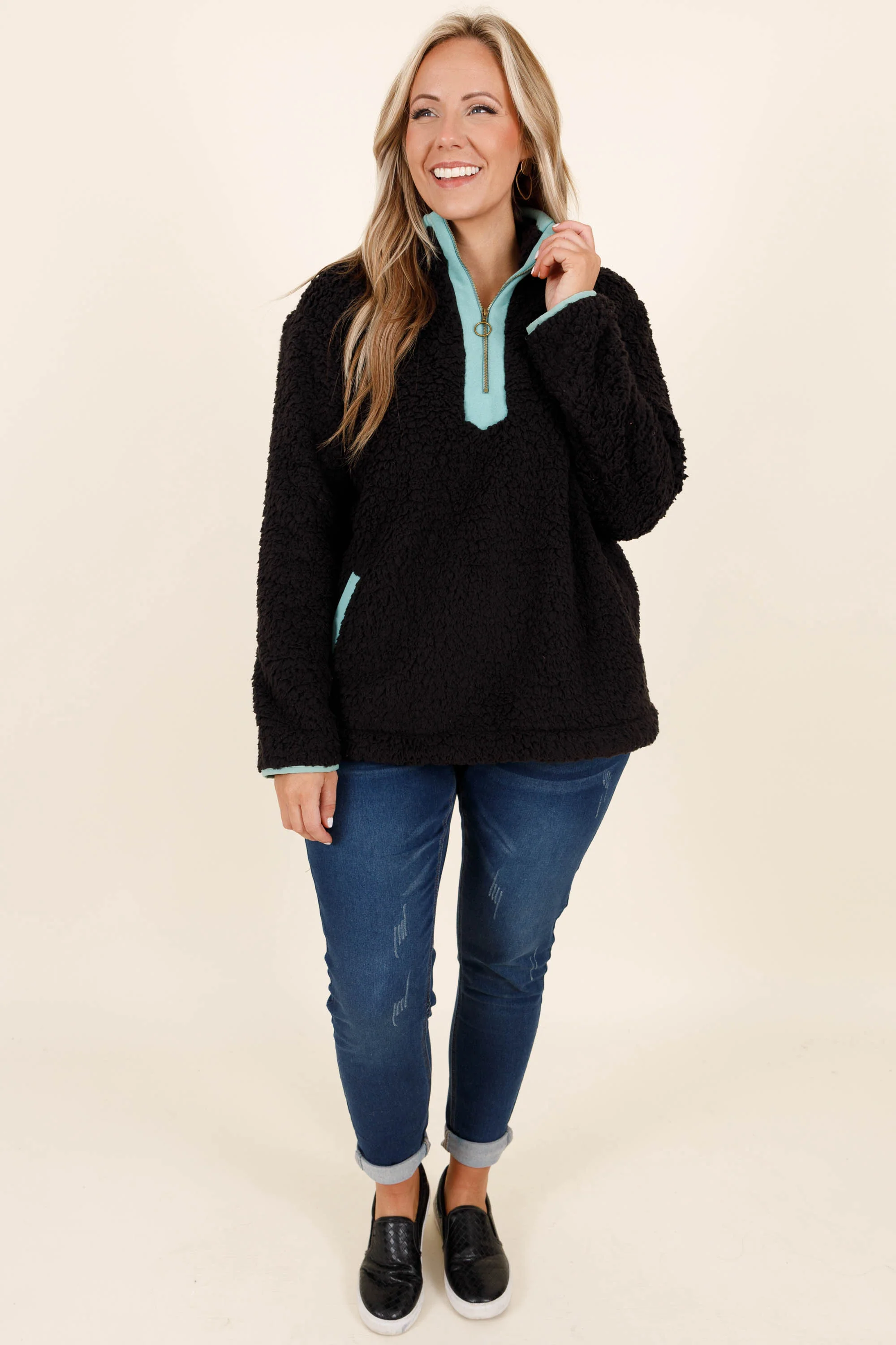 Come Visit Pullover, Black Teal - Giverhouse