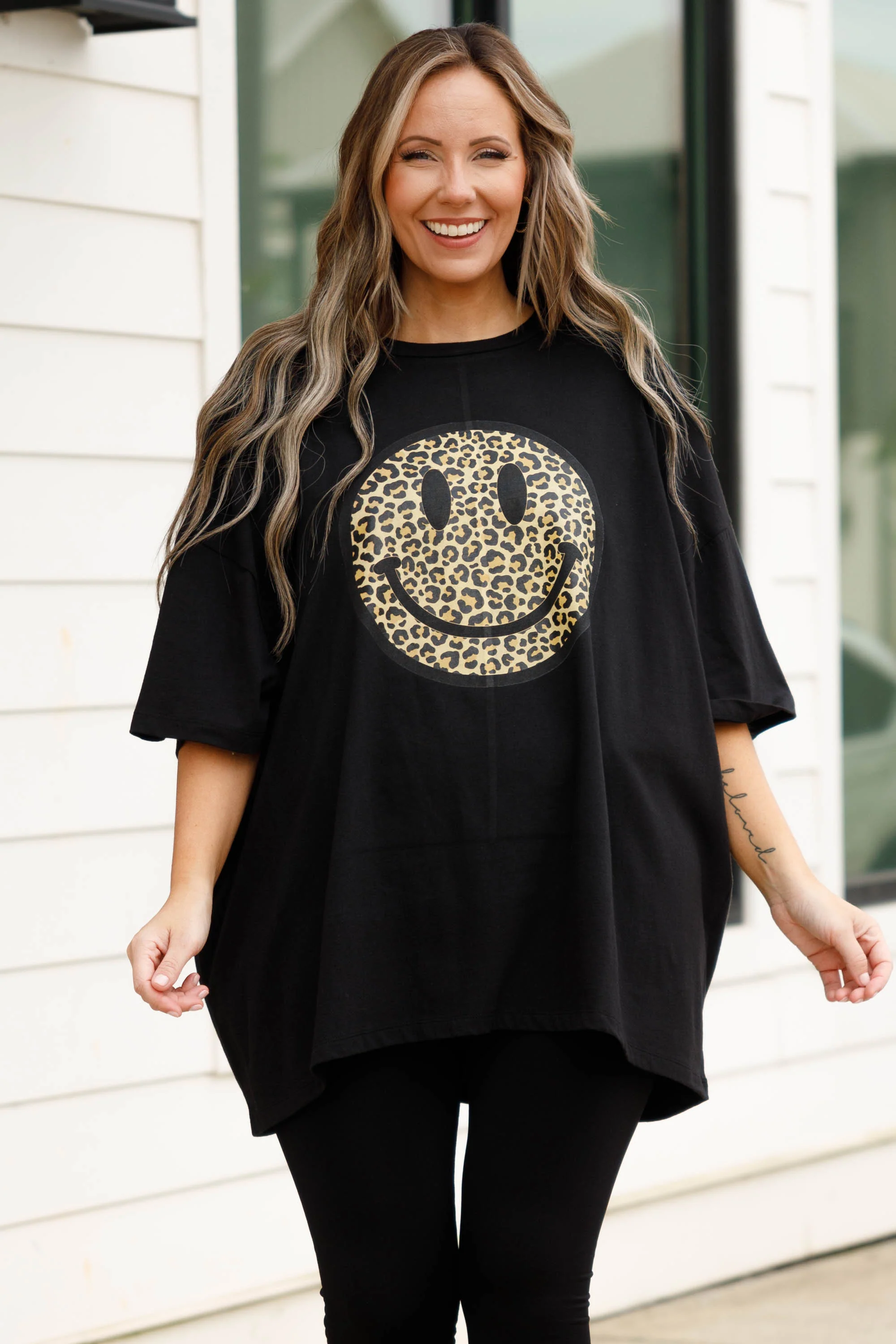 Smiley Face Boyfriend Tee, Black - Giverhouse