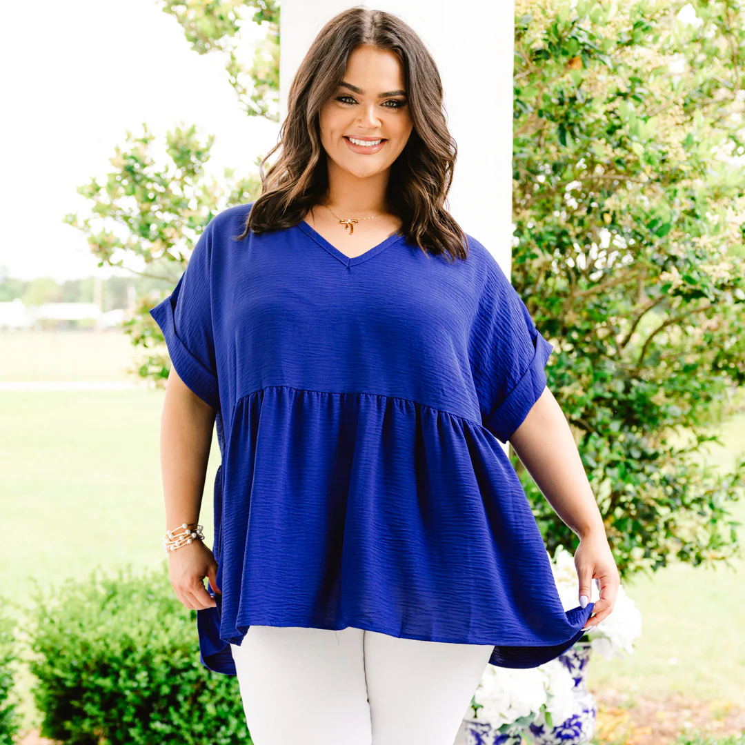 Wide Eyed Gaze Top, Royal Blue - Giverhouse