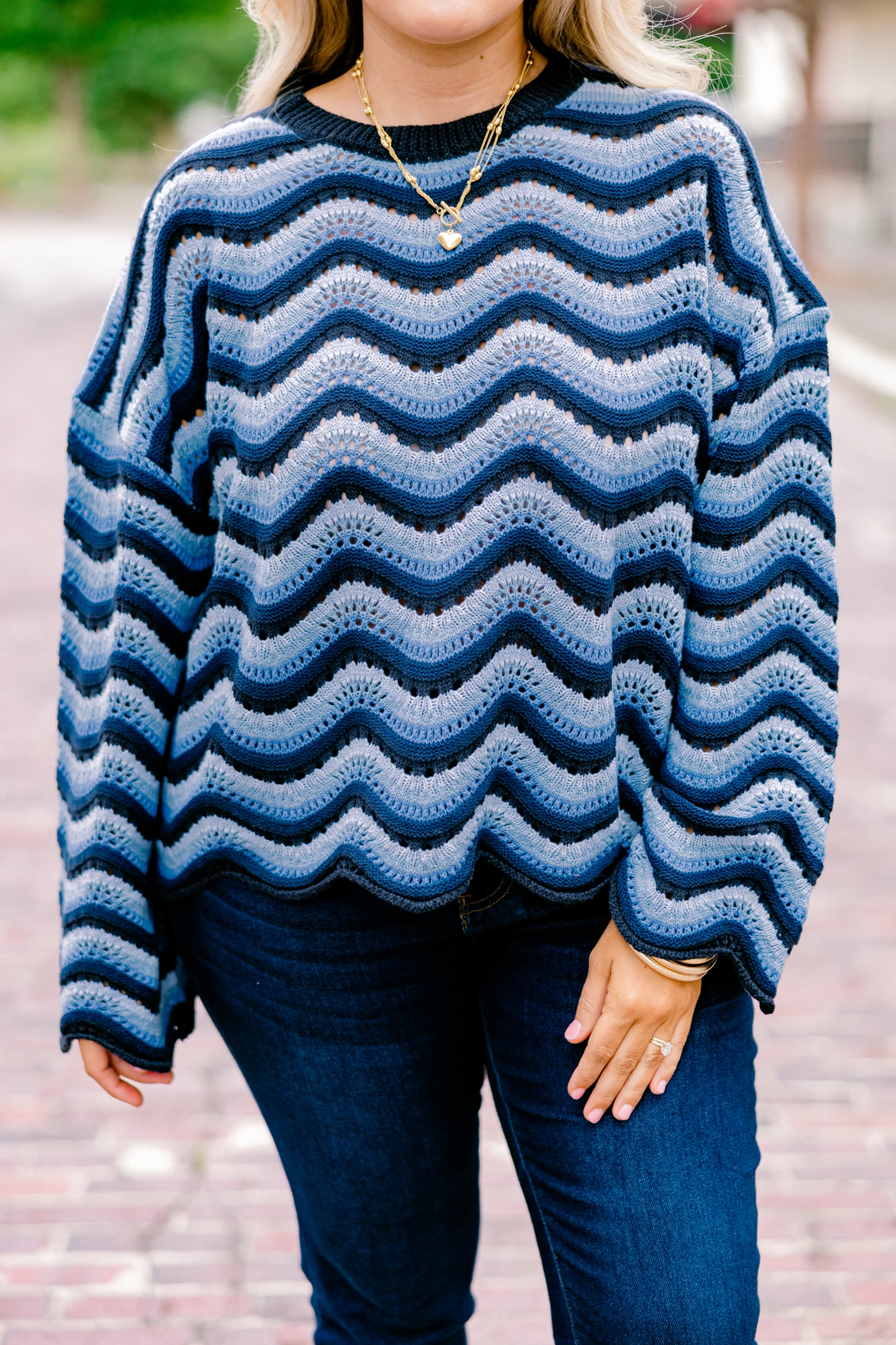 Wavy Comfort Sweater, Navy Blue - Giverhouse