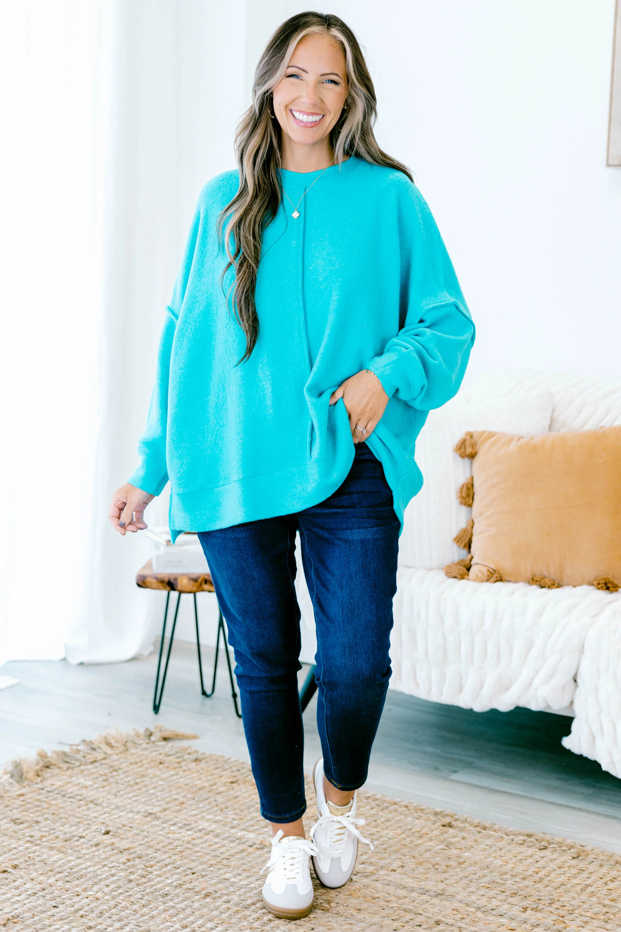 So Comfy Sweater, Light Teal - Giverhouse
