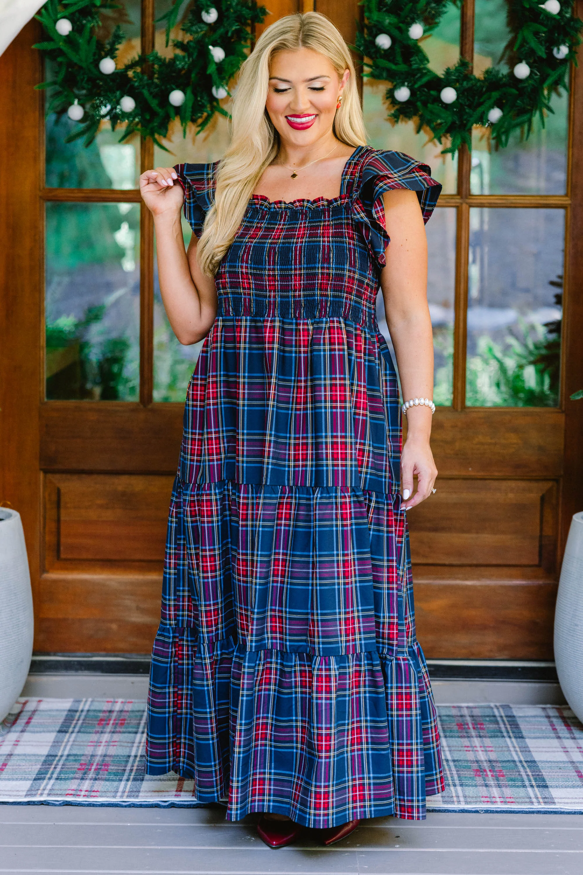 The Wildflower's Song Maxi Dress, Navy Tartan - Giverhouse