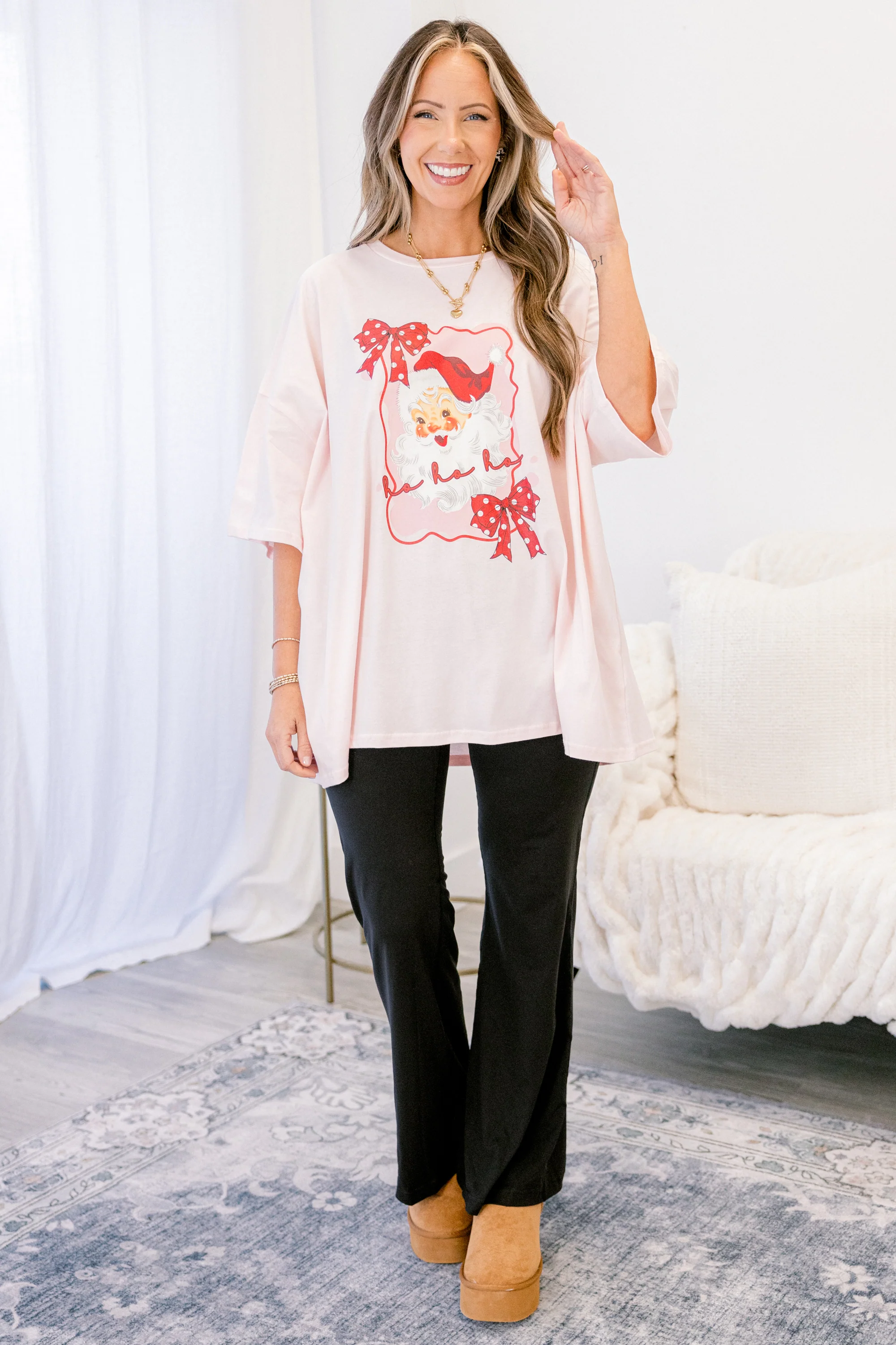 Santa Season Imported Boyfriend Tee, Cream Pink - Giverhouse