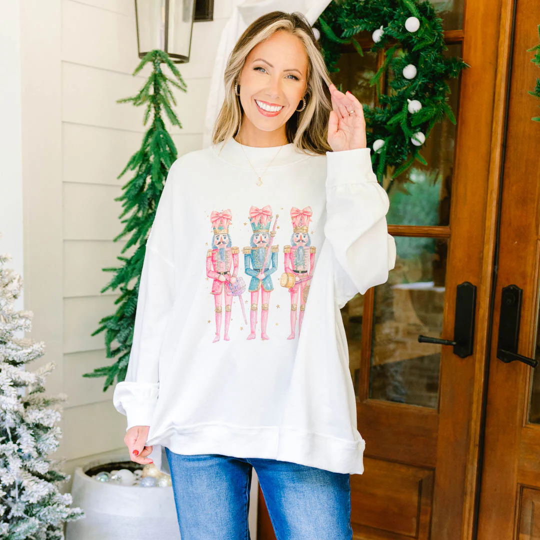 Nutcracker Christmas Mock Neck Pullover, Ivory - Giverhouse