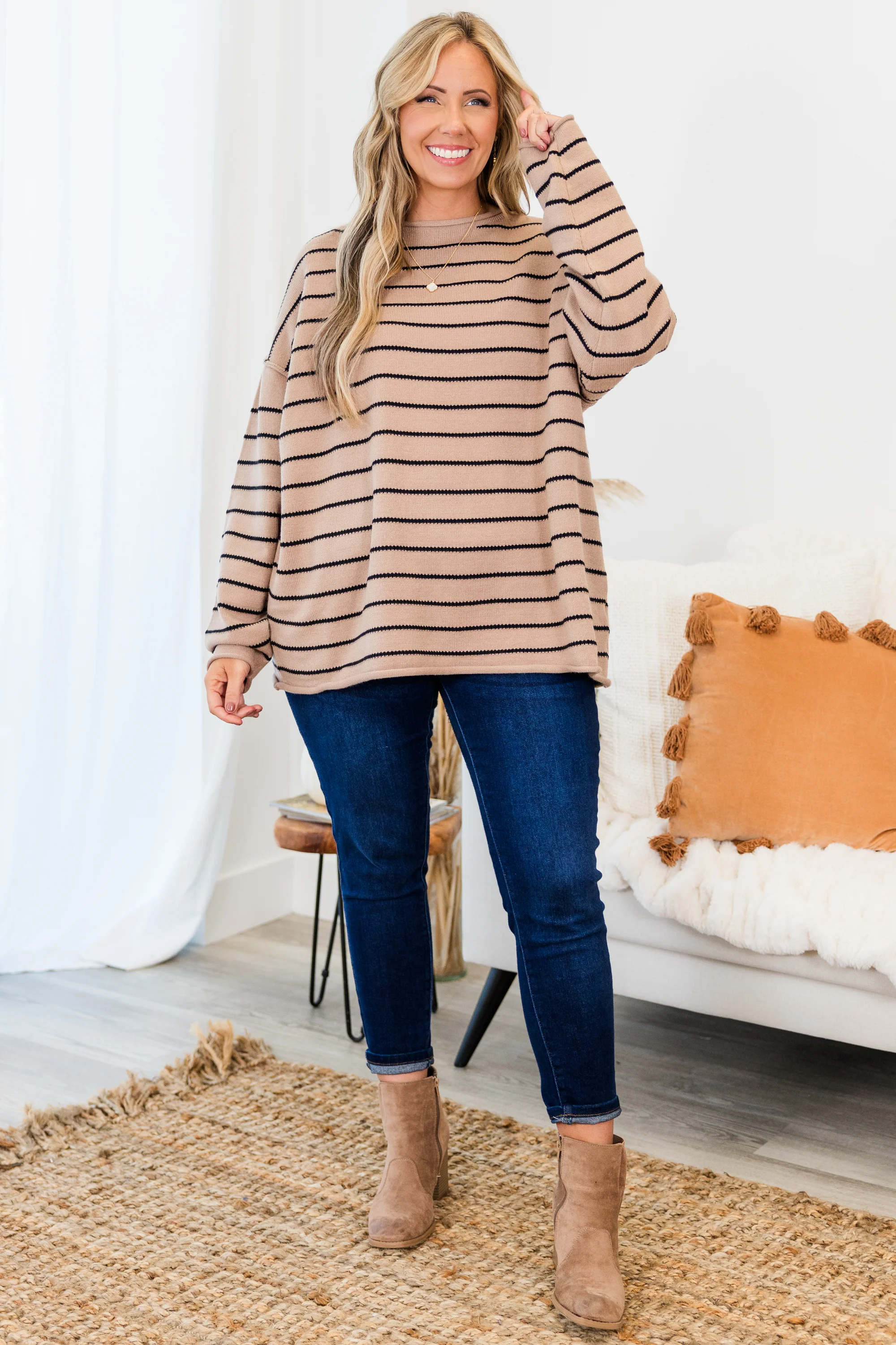 Slumber Party Time Sweater, Tan - Giverhouse